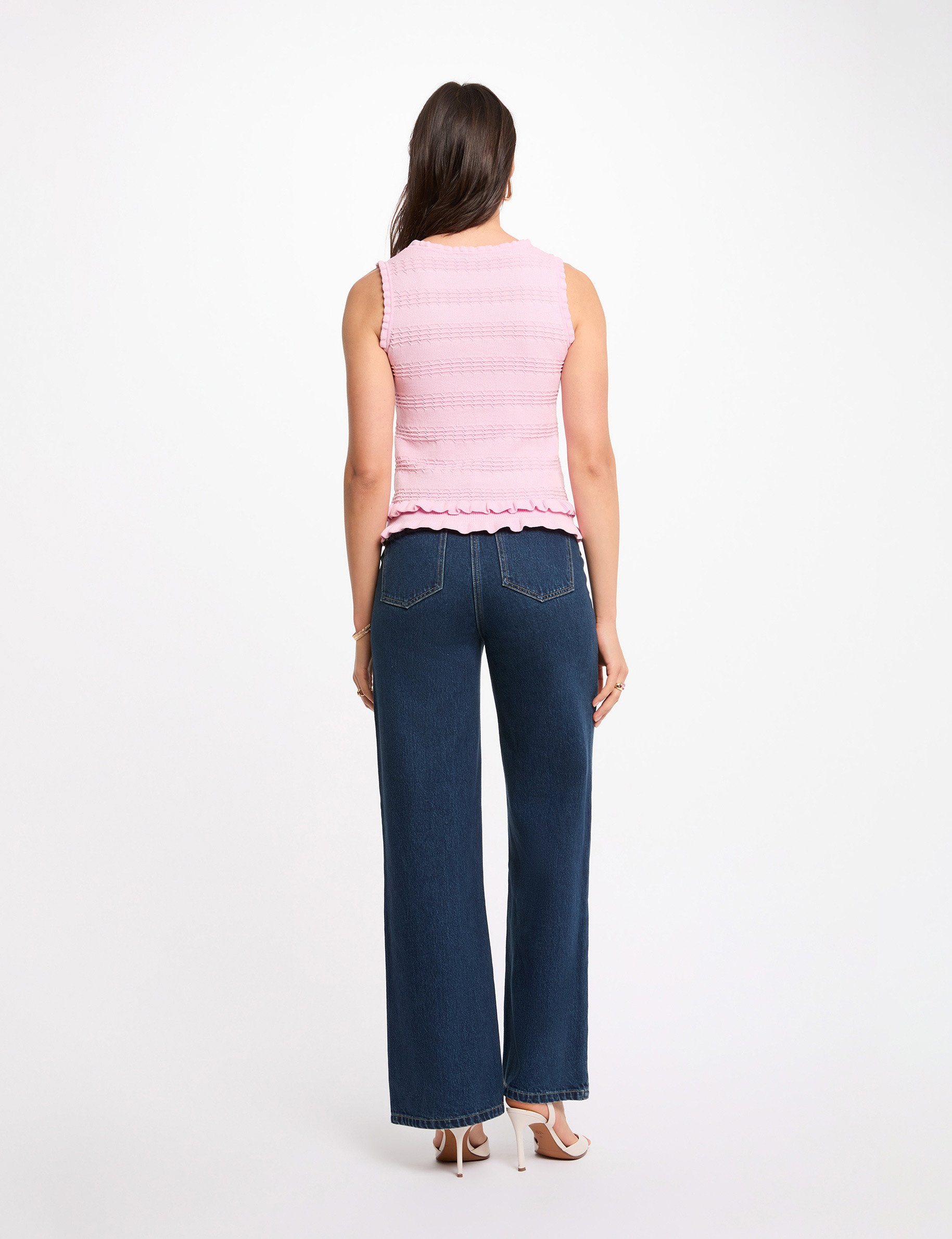 Pull sans manches ajust&eacute; rose femme