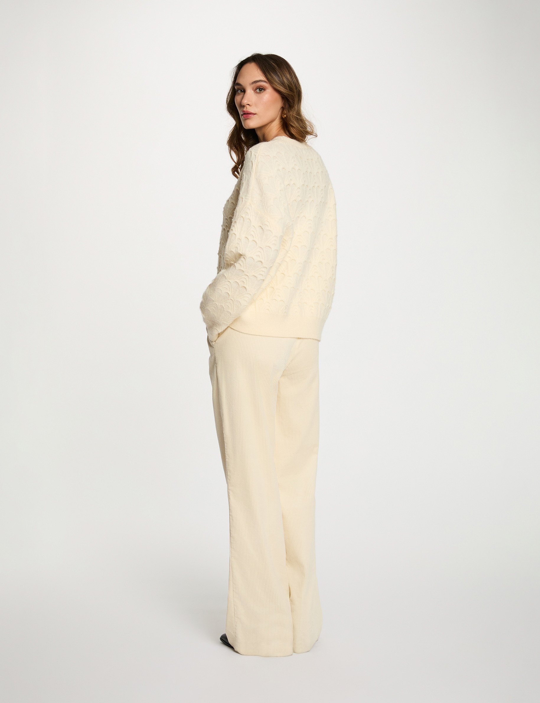 Pull col rond fantaisie ivoire femme