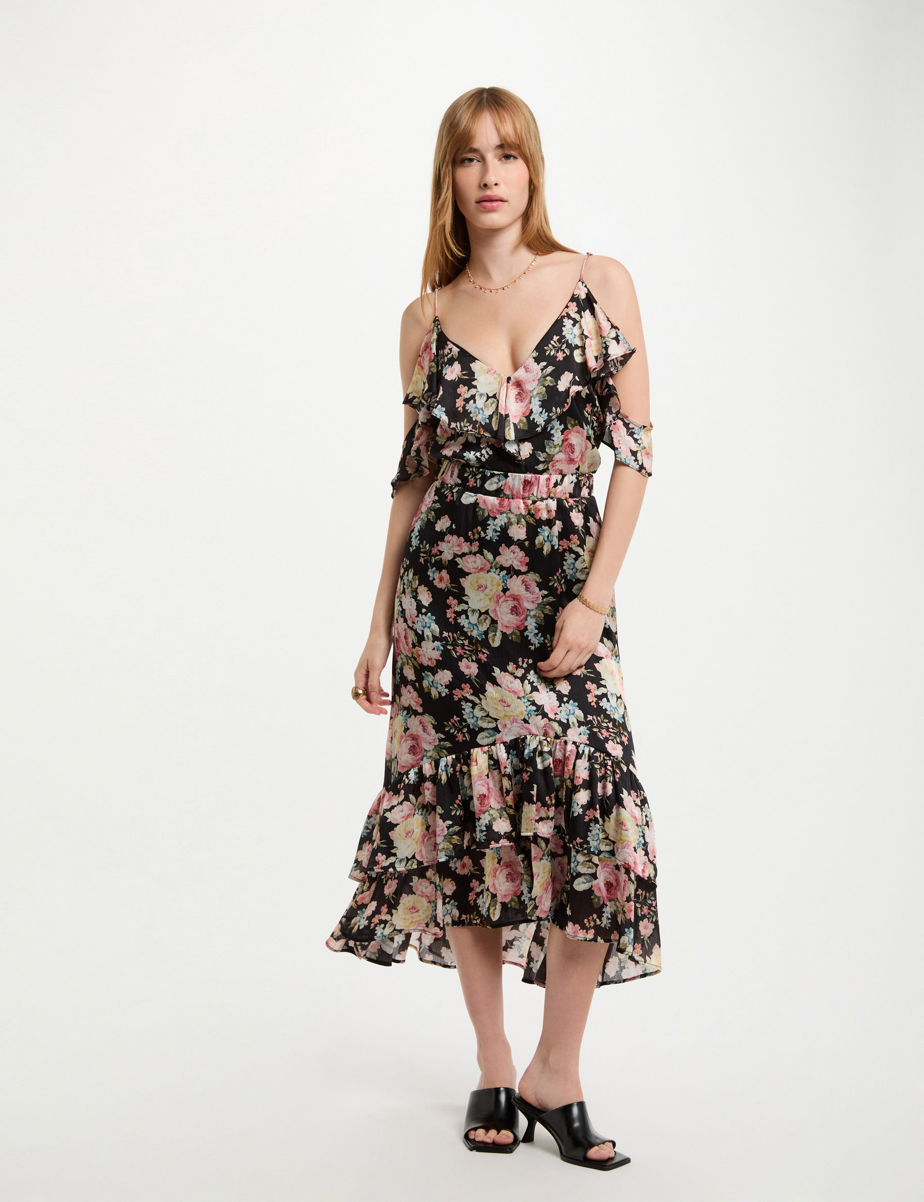top met print en ruches meerkleurig vrouw Top met print en ruches meerkleurig vrouw