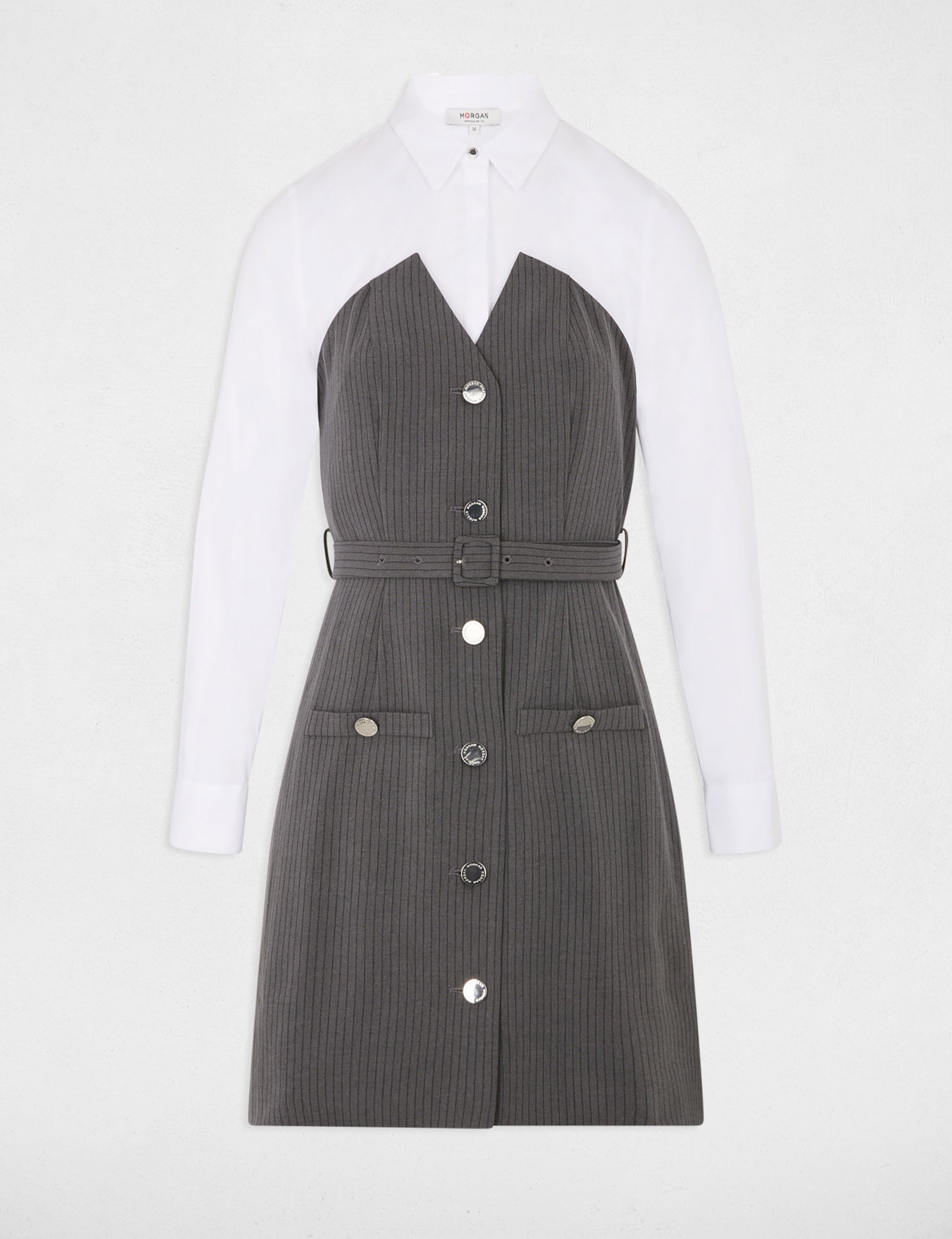 Vloeiende jurk met reverskraag mediumgrijs vrouw