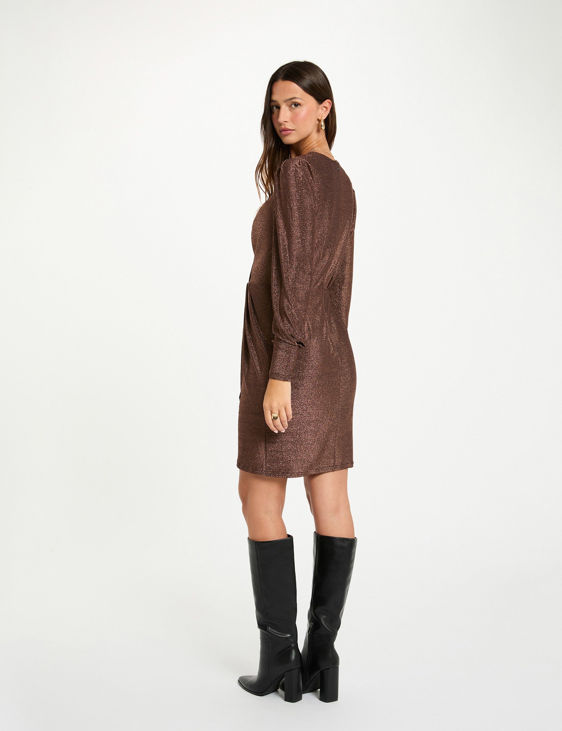 Gedrapeerde jurk met metallic draad kleur bronze vrouw
