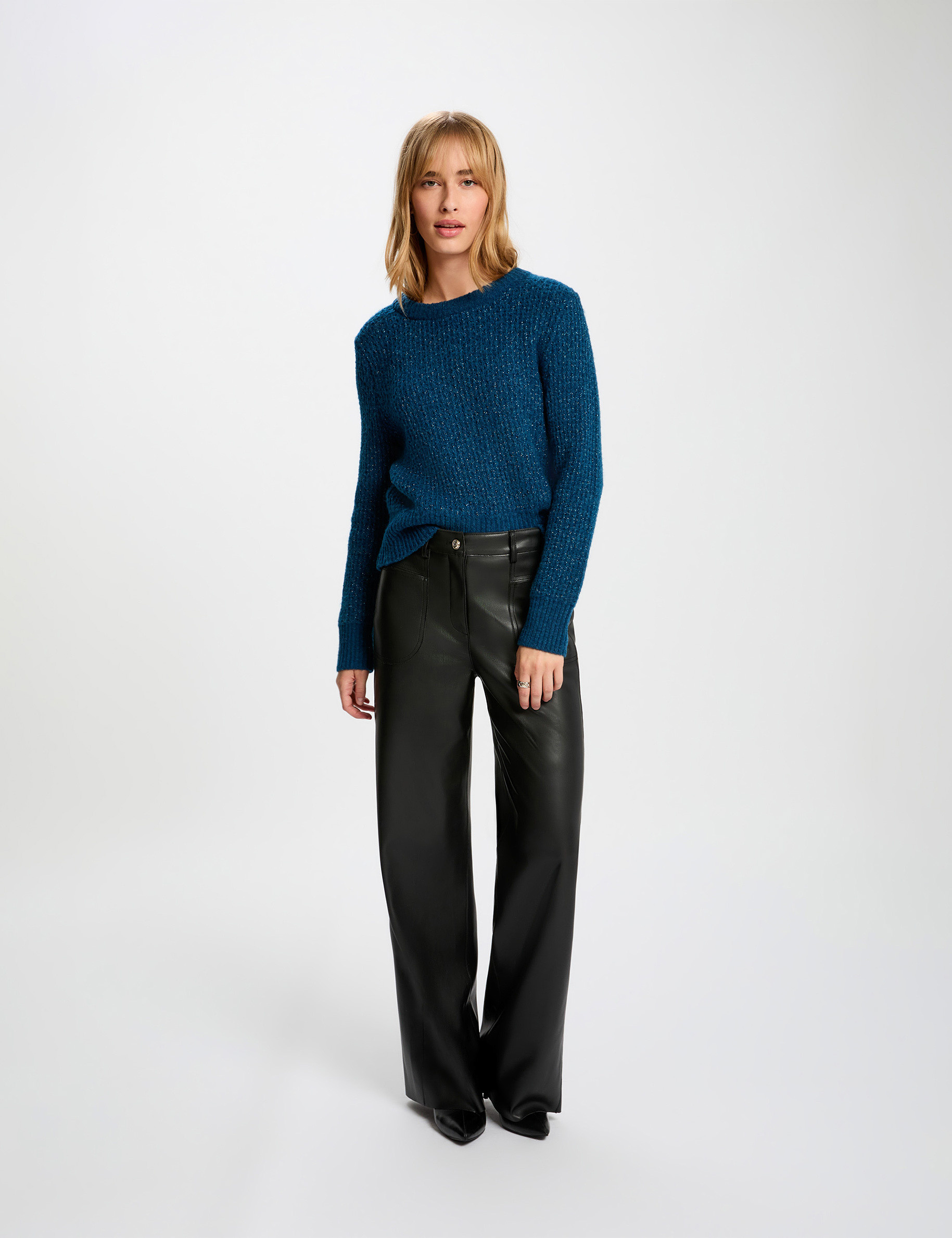 pull col rond manches longues bleu petrole femme Pull col rond manches longues bleu pétrole femme