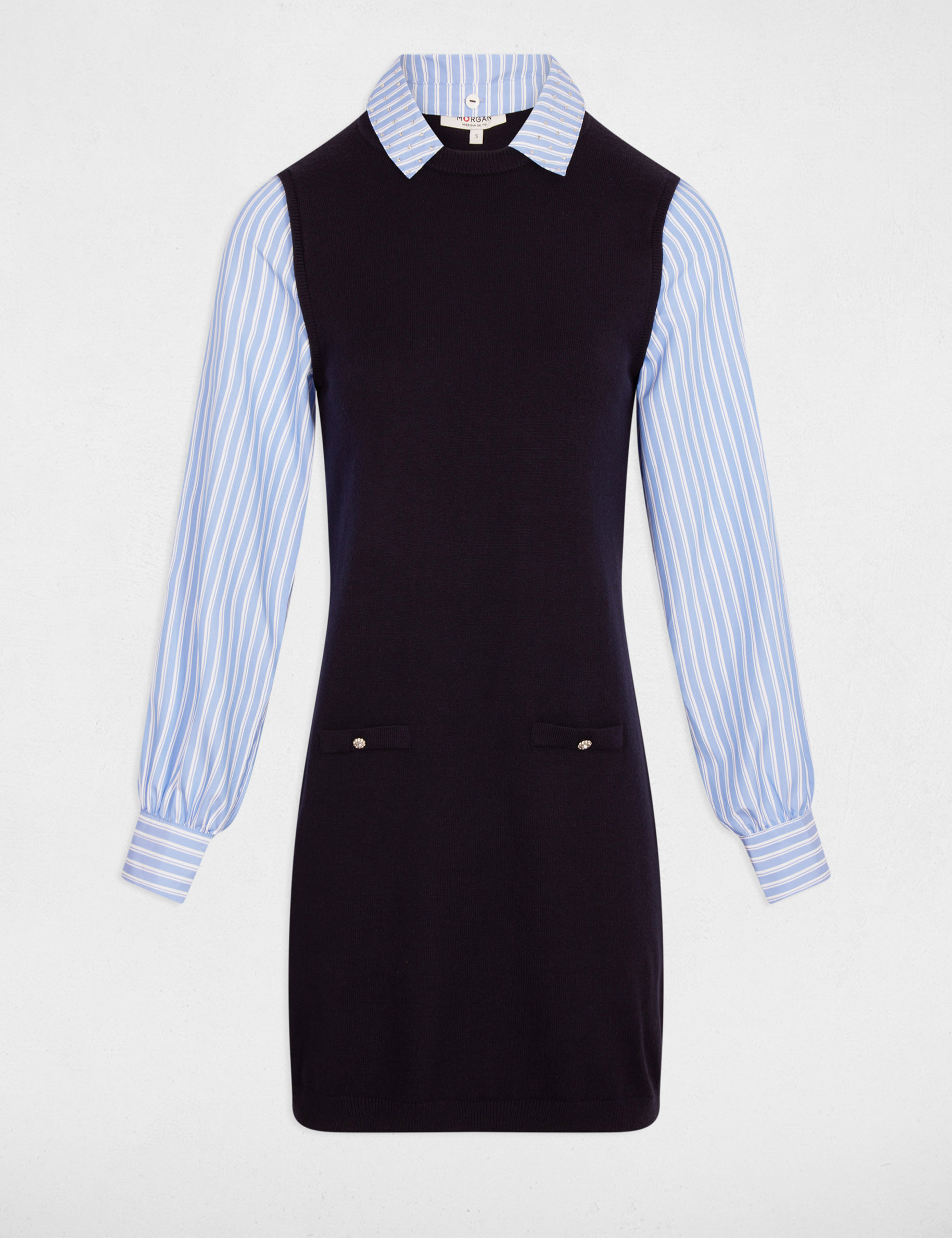 Robe courte cintrée bleu marine femme