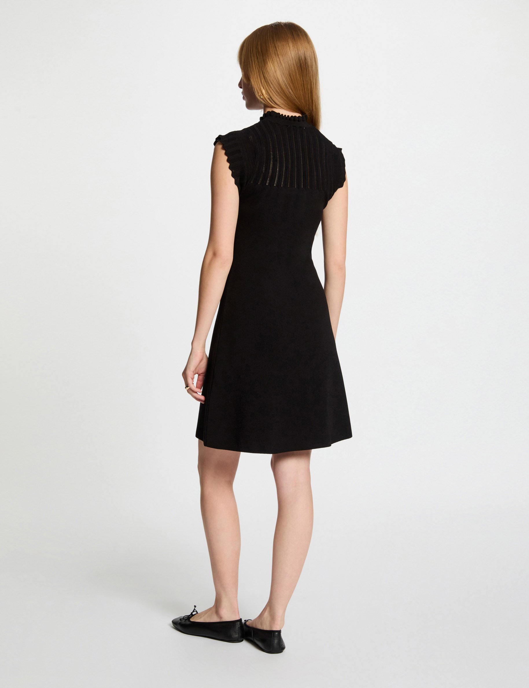 Robe tricot courte trapèze noir femme