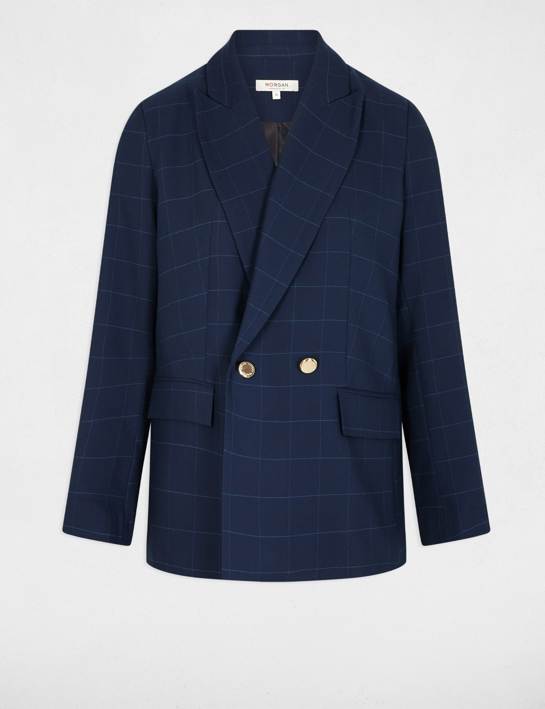 Rechte geruite blazer marineblauw vrouw
