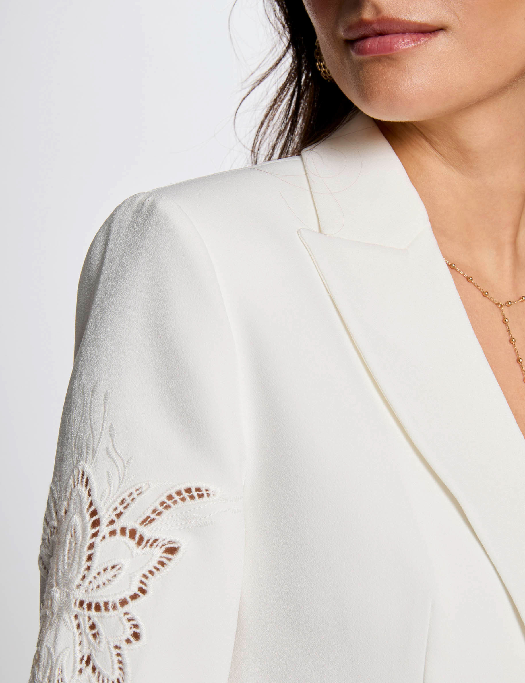blazer met kanten mouwen helder wit vrouw Blazer met kanten mouwen helder wit vrouw