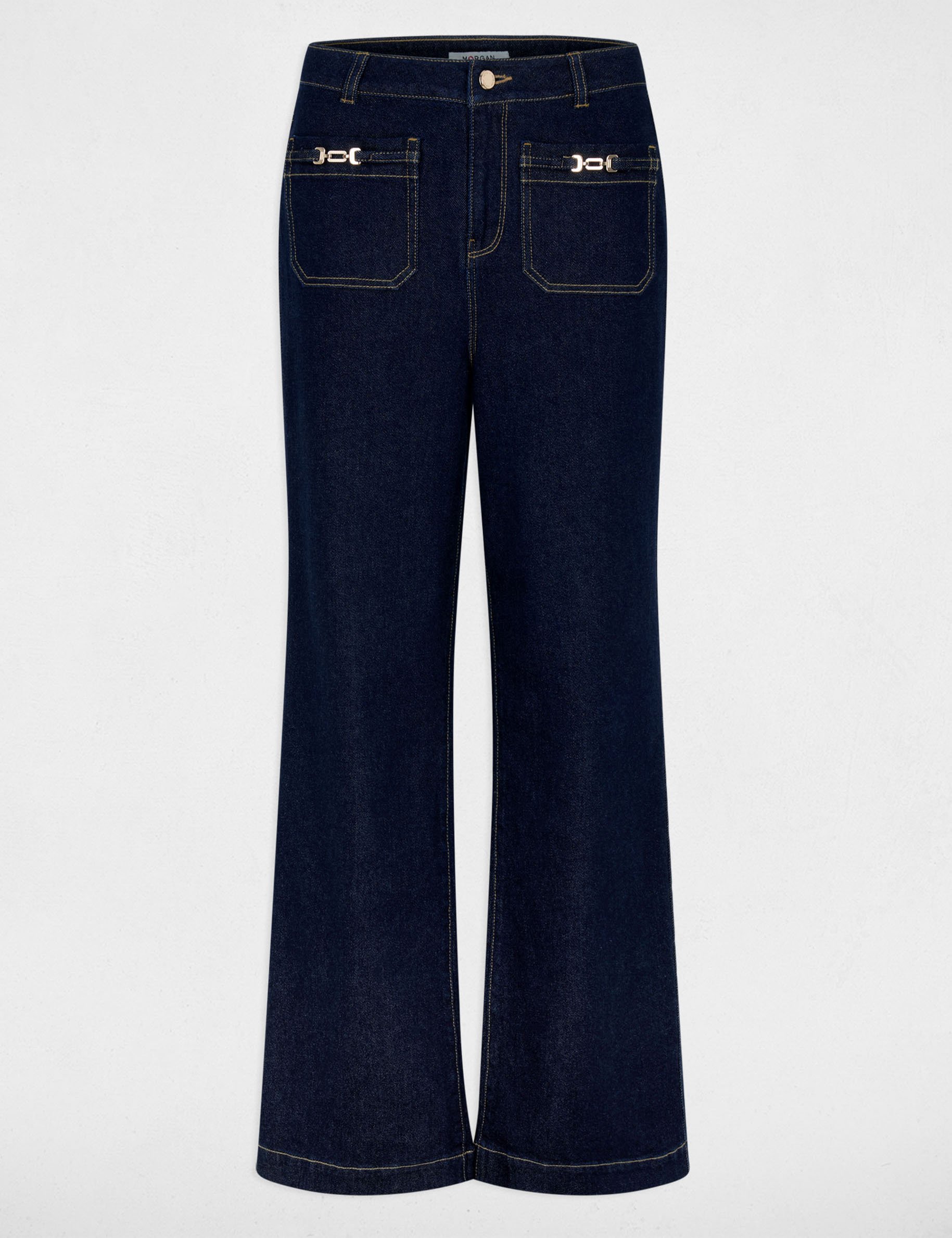 Wijde jeans met versieringen ruw denim vrouw