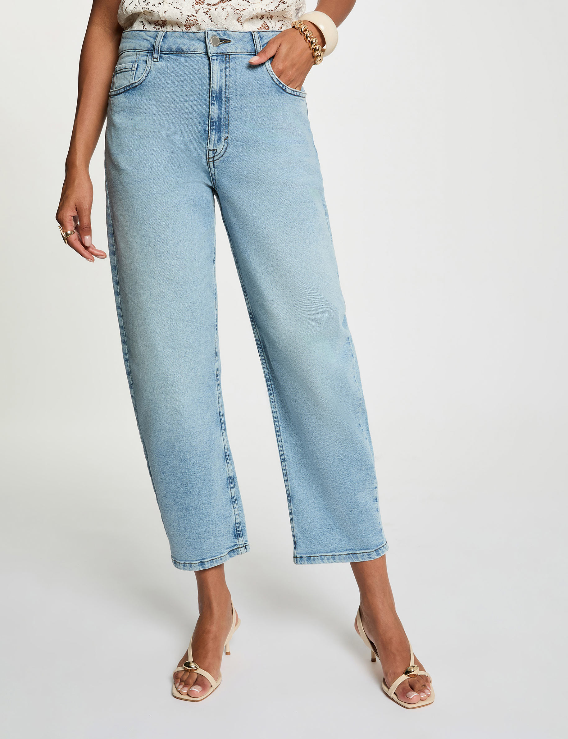 dubbel stone washed denim vrouw