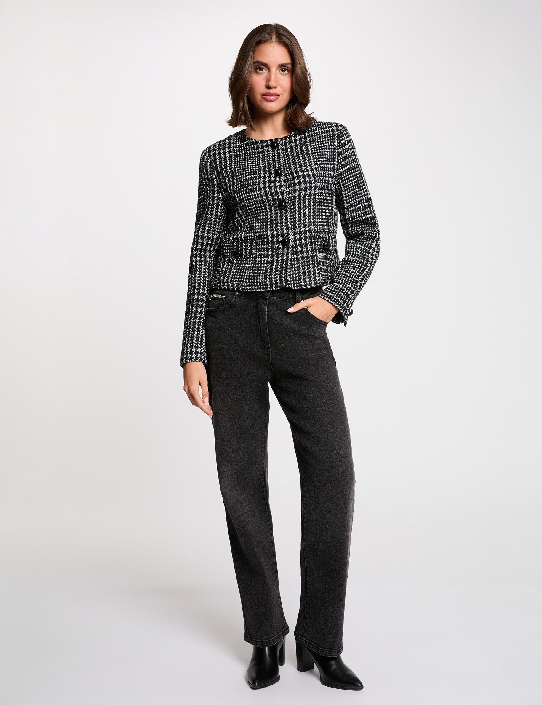 veste tweed col rond multicolore femme Veste tweed col rond multicolore femme