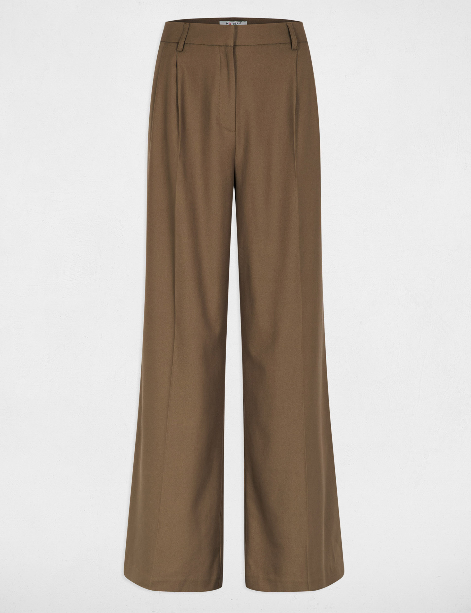 Pantalon large &agrave; plis vert kaki femme