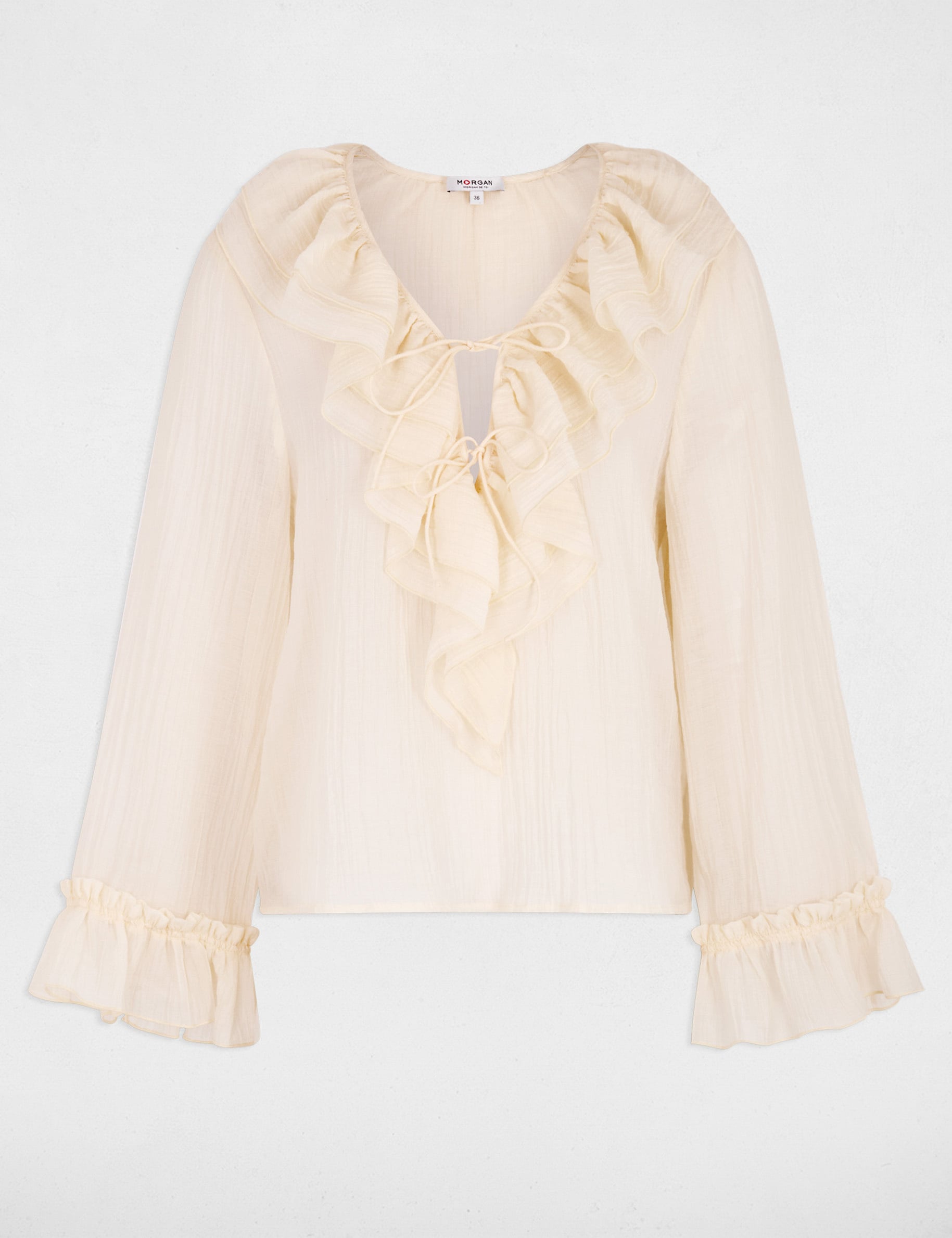 Geplooide V-hals blouse ivoor vrouw