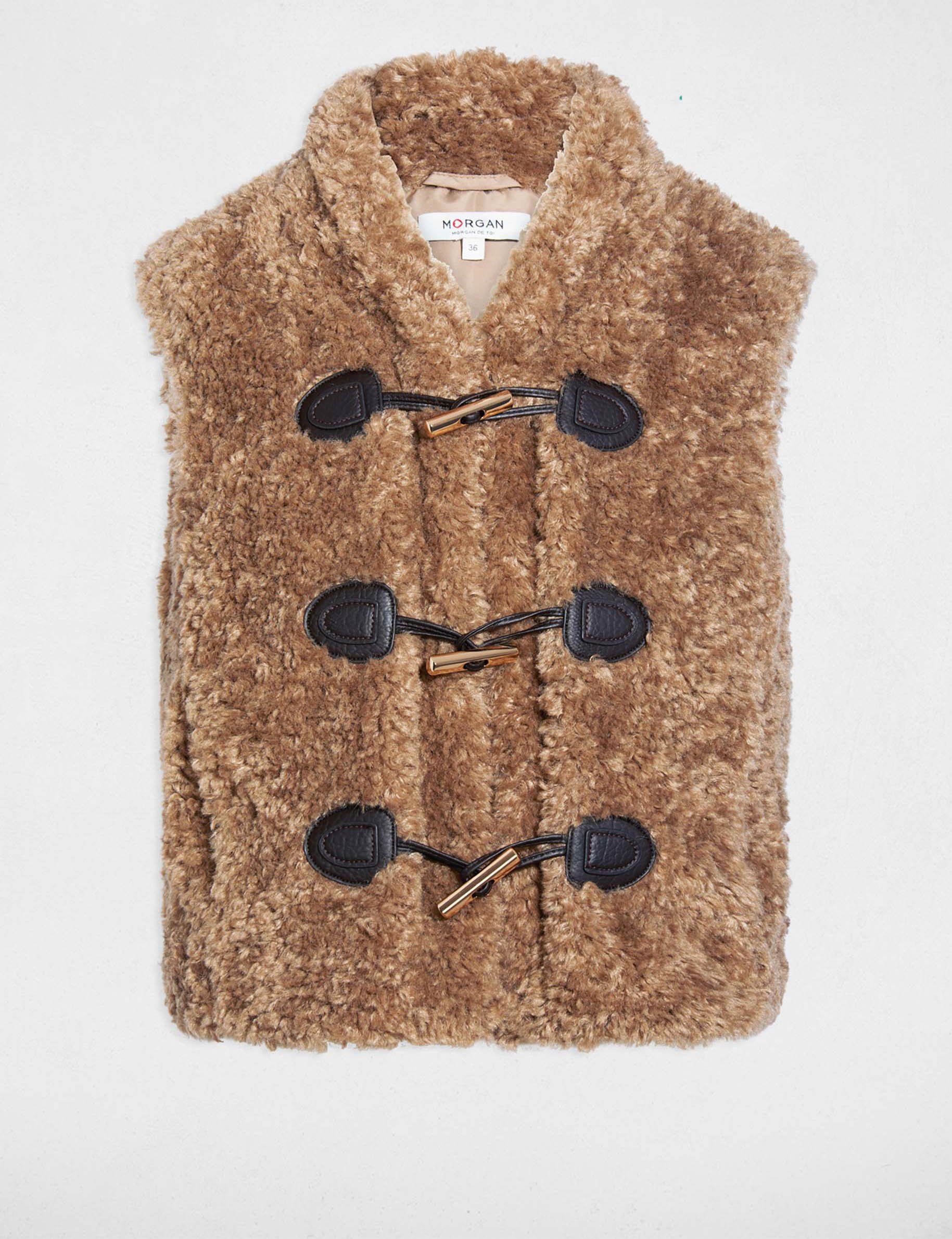 Mouwloos vest met sjaalkraag bruin vrouw