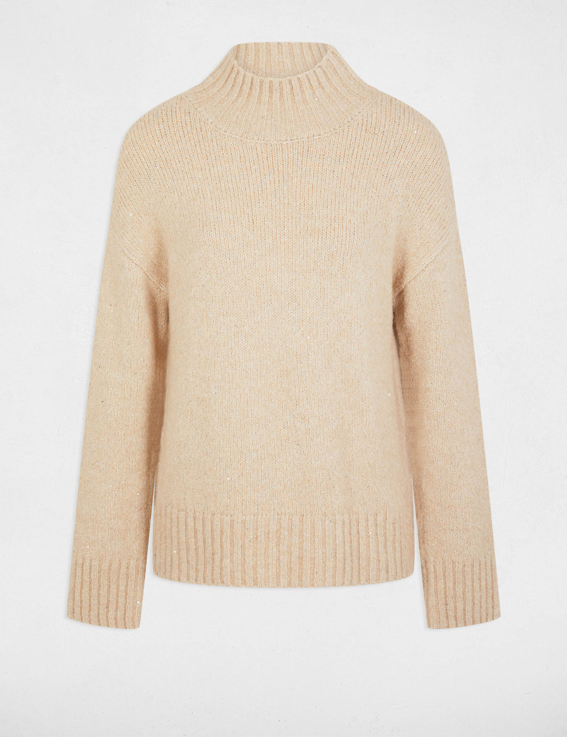 pull col montant et sequins beige femme Pull col montant et sequins beige femme