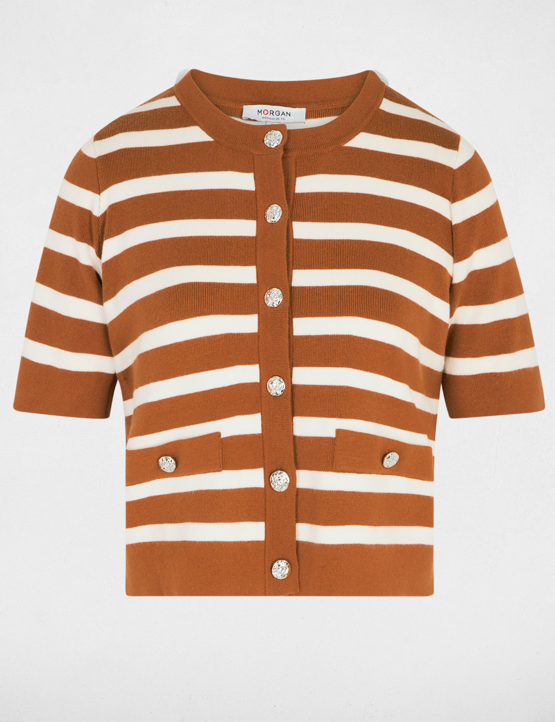 Gilet ray&eacute; manches courtes camel femme