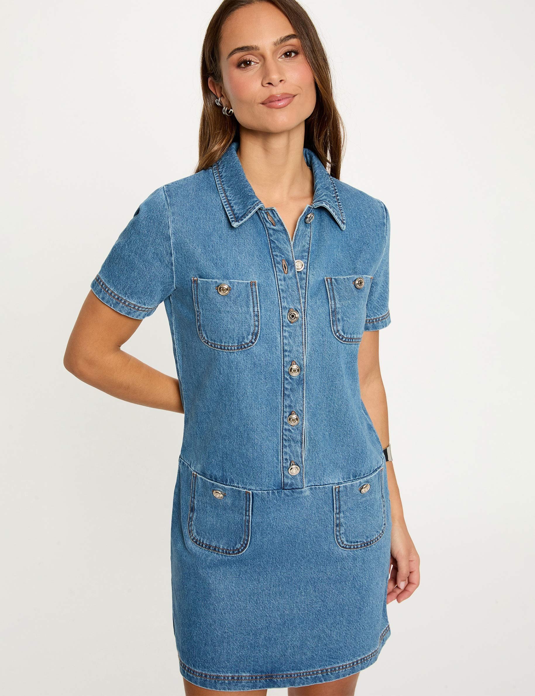 Robe courte droite denim double stone femme