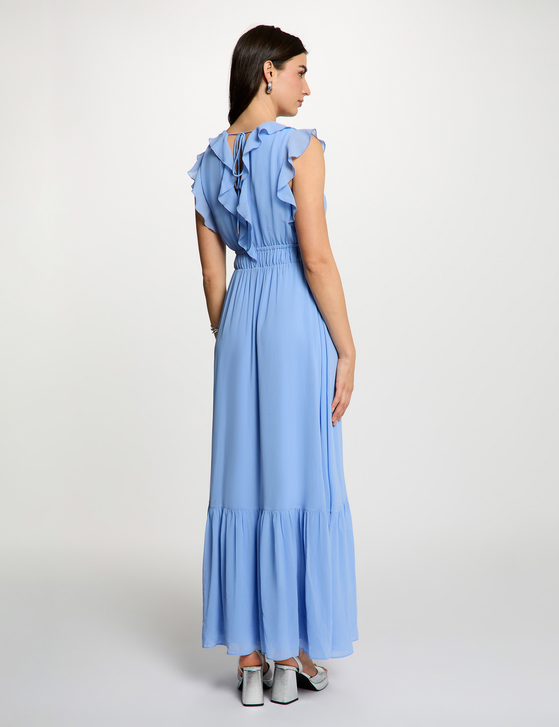 Robe longue col v bleu lavande femme