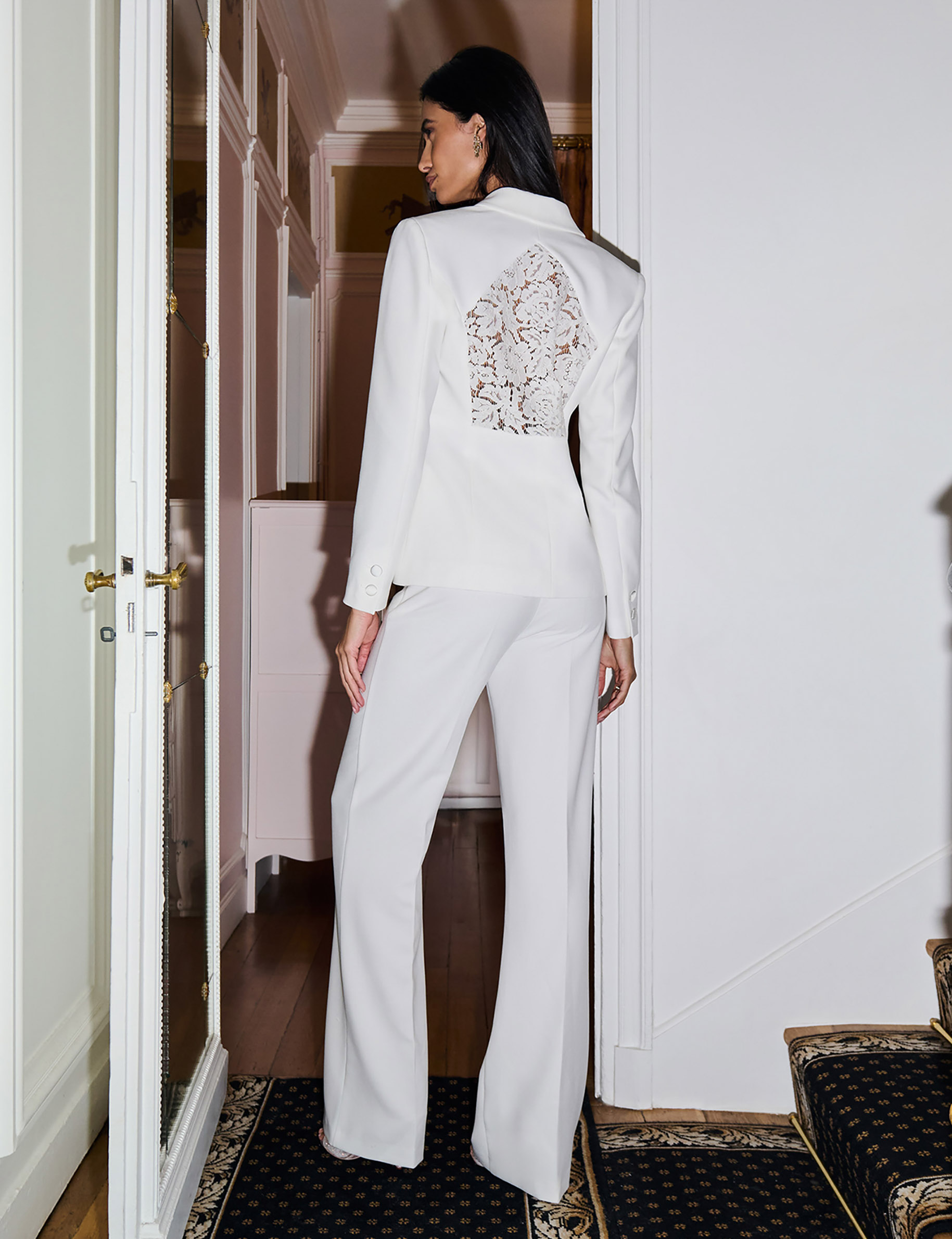 Blazer ajust&eacute; dentelle blanc femme