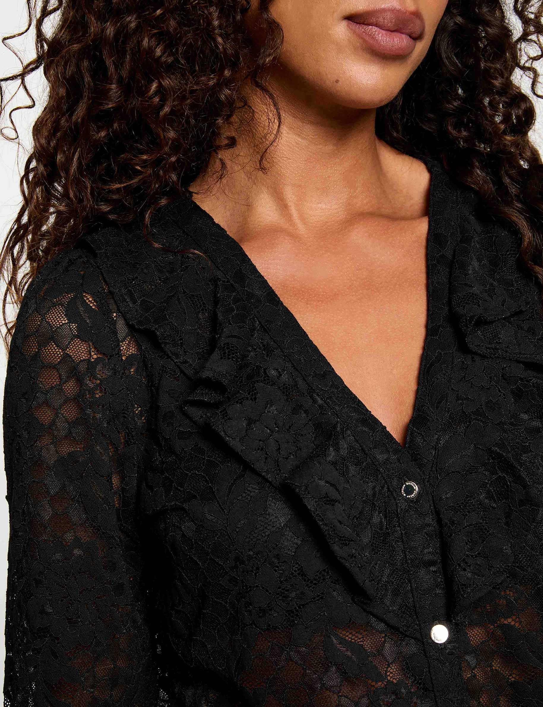 Kant blouse met V-hals zwart vrouw