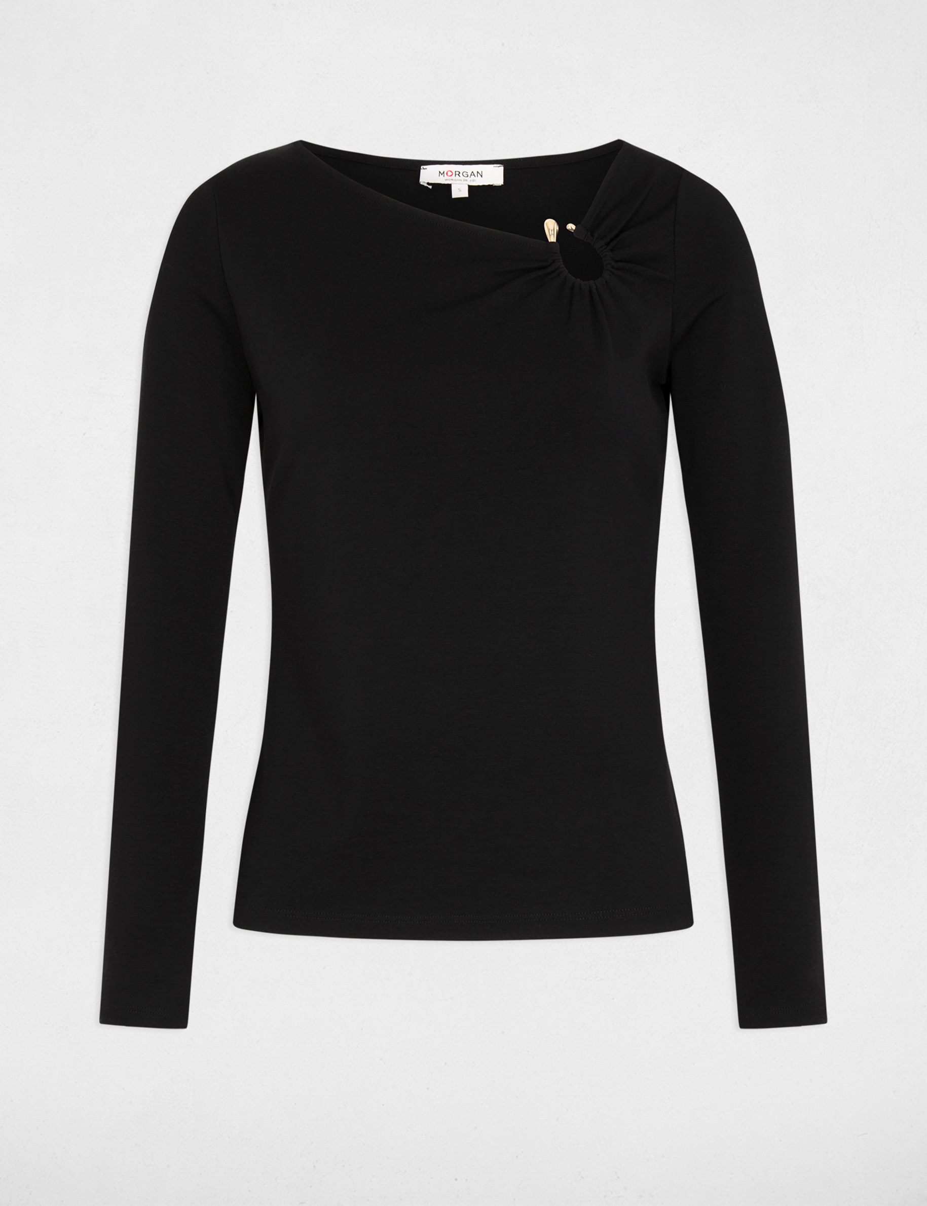 T-shirt d&eacute;collet&eacute; manches longues noir femme