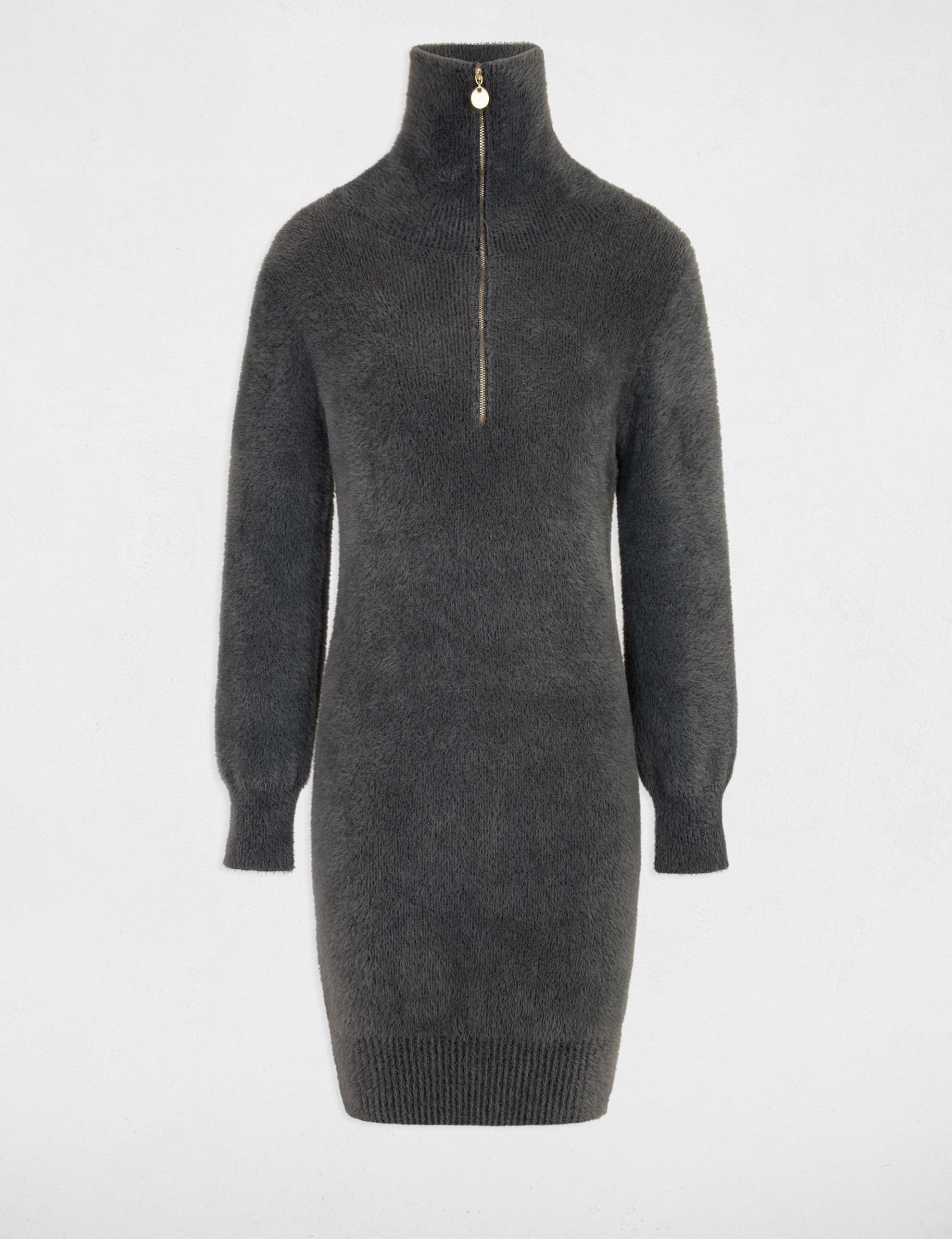robe pull droite avec col camionneur gris anthracite femme Robe pull droite avec col camionneur gris anthracite femme
