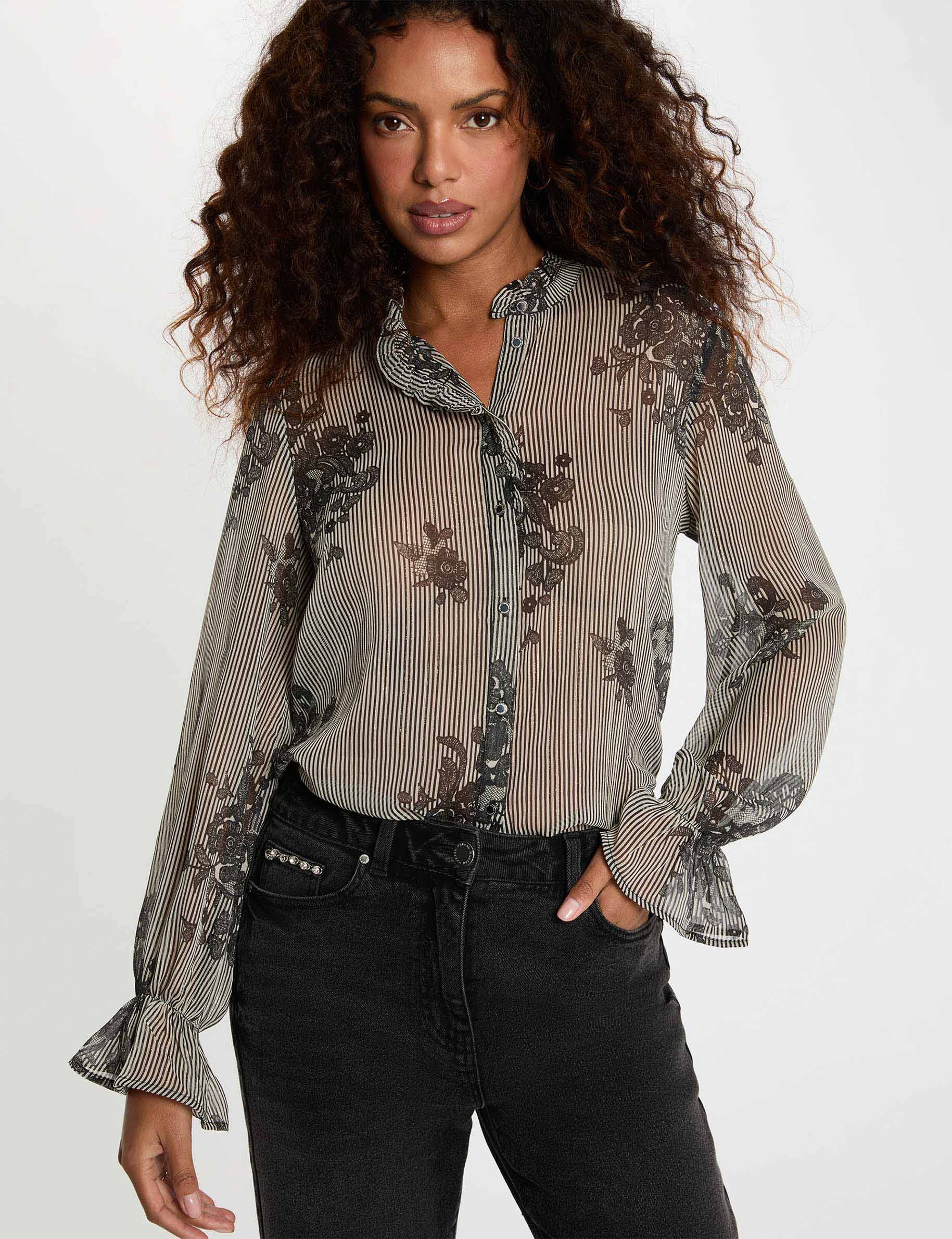 Bedrukte blouse met opstaande kraag meerkleurig vrouw