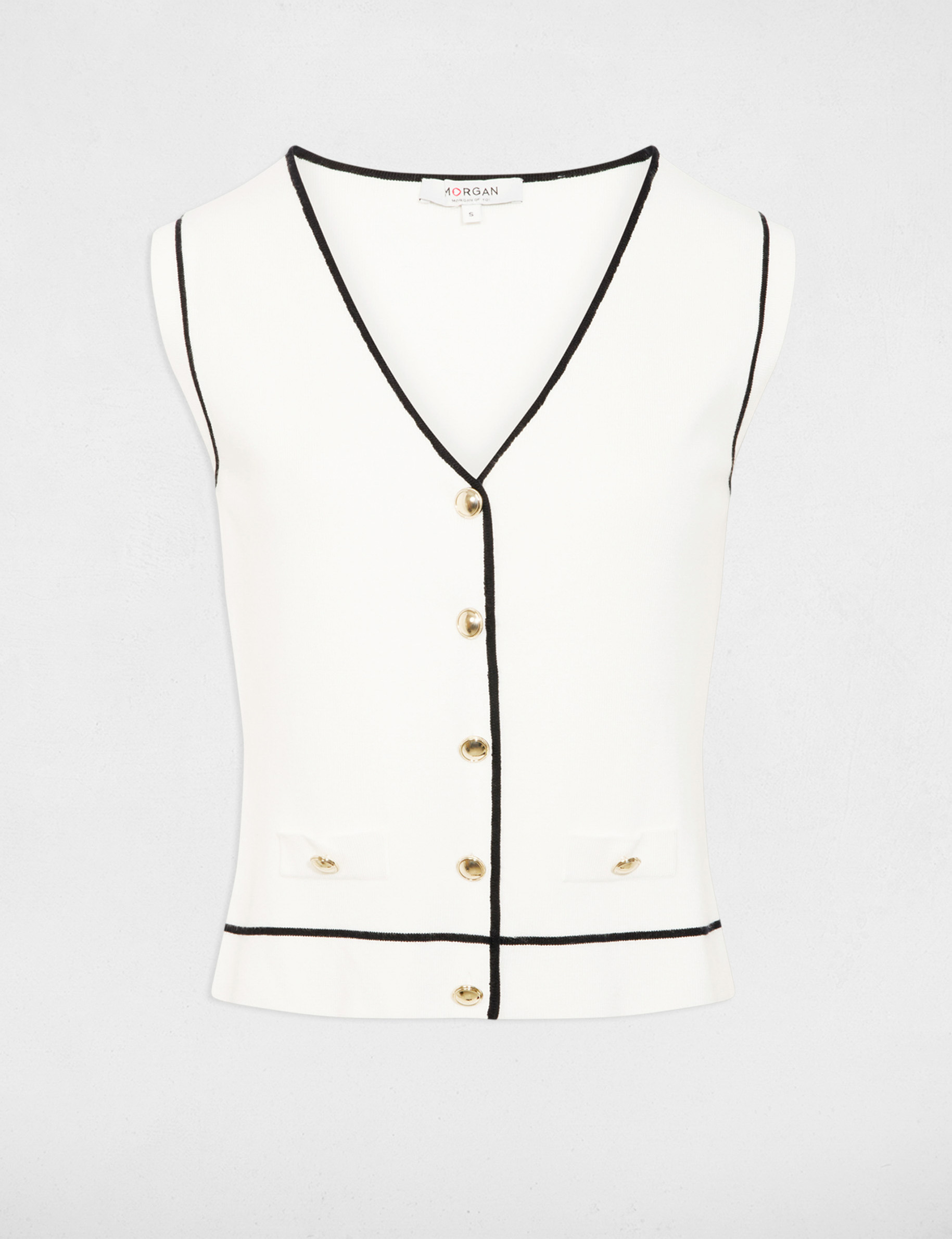 Pull sans manches col v blanc femme