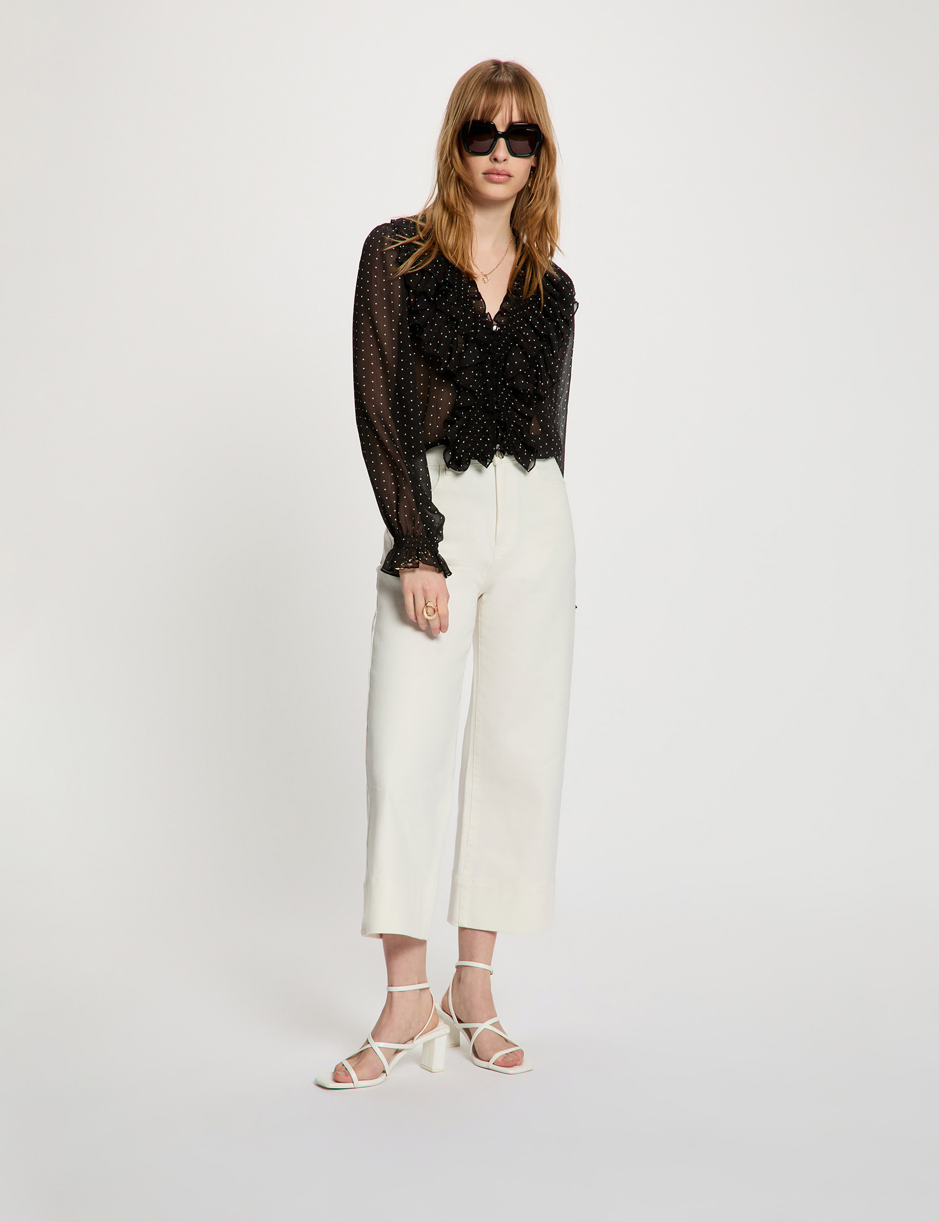 Chemise imprim&eacute;e col v noir femme