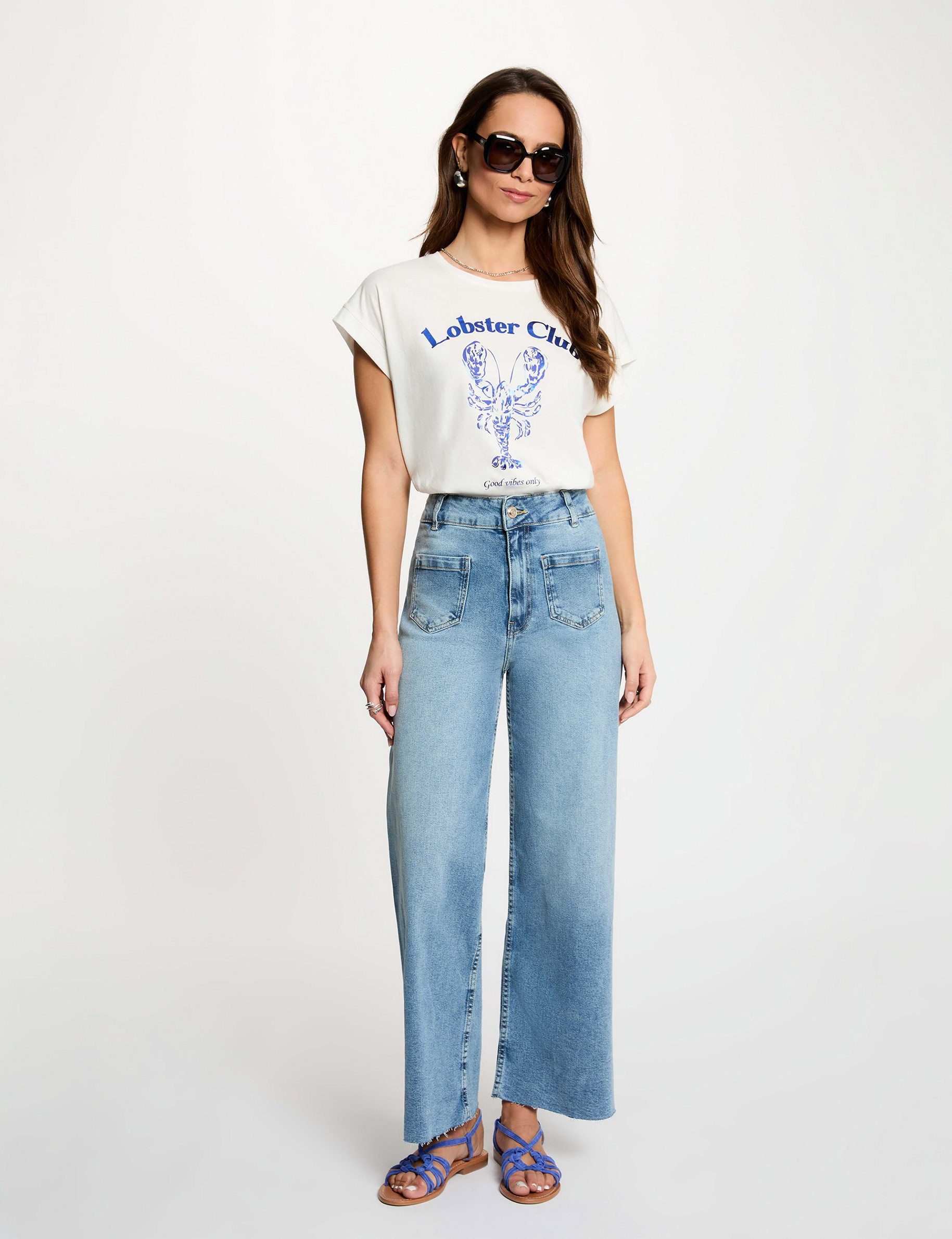 T-shirt droit col rond blanc femme