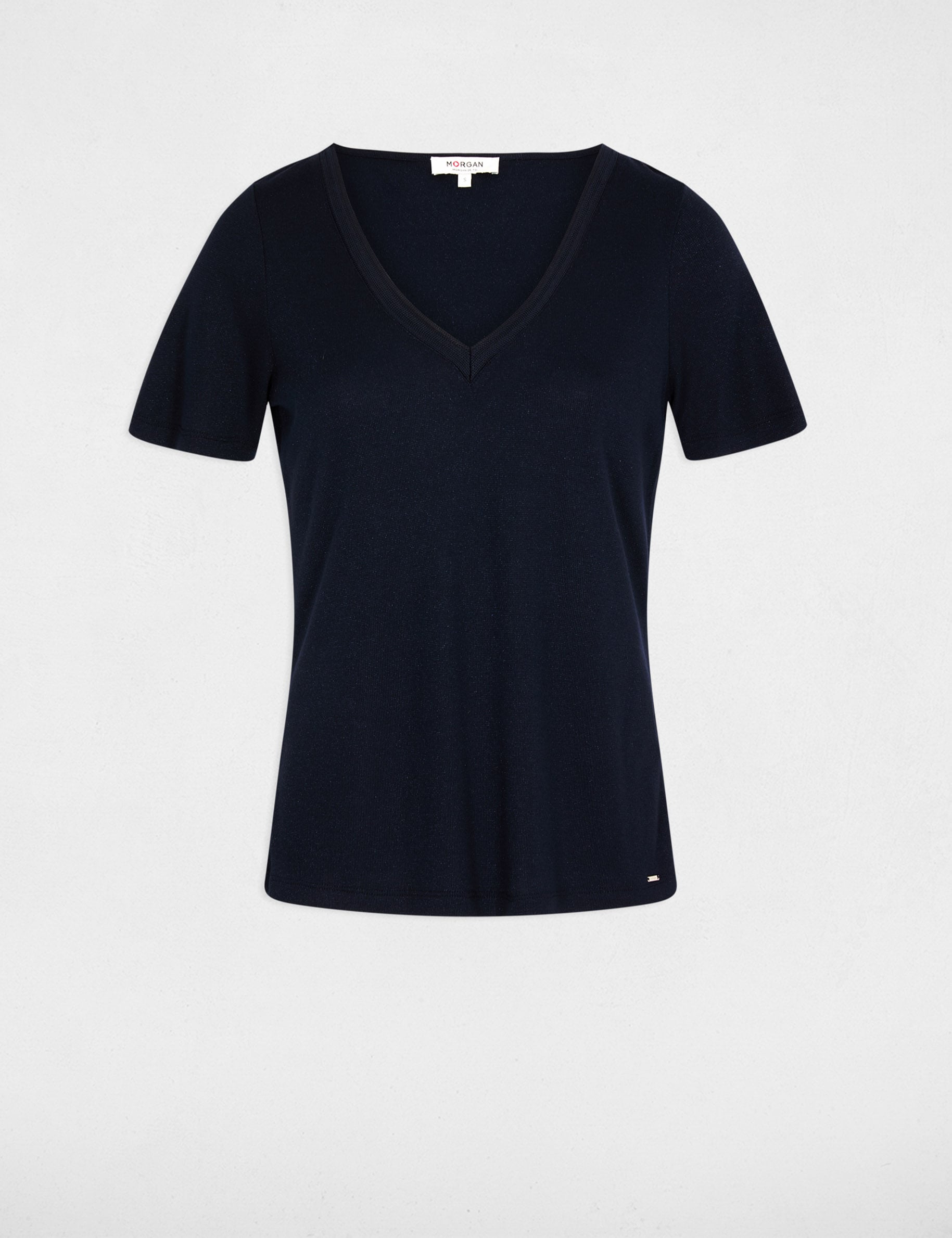 Getailleerd V-hals T-shirt marineblauw vrouw