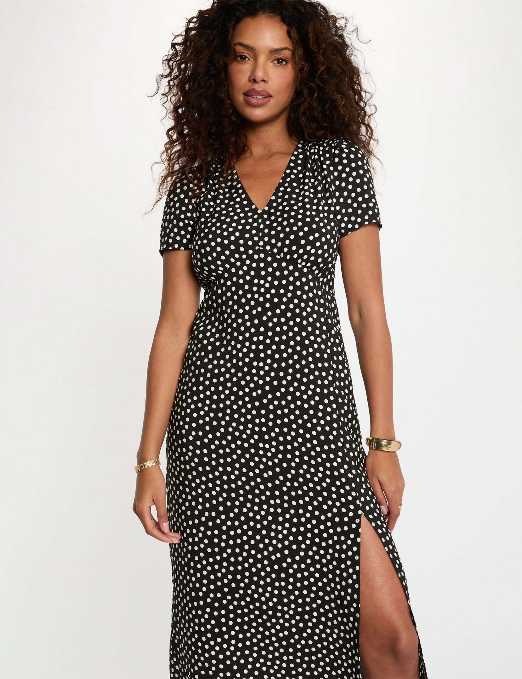 Midijurk met V-hals zwart vrouw