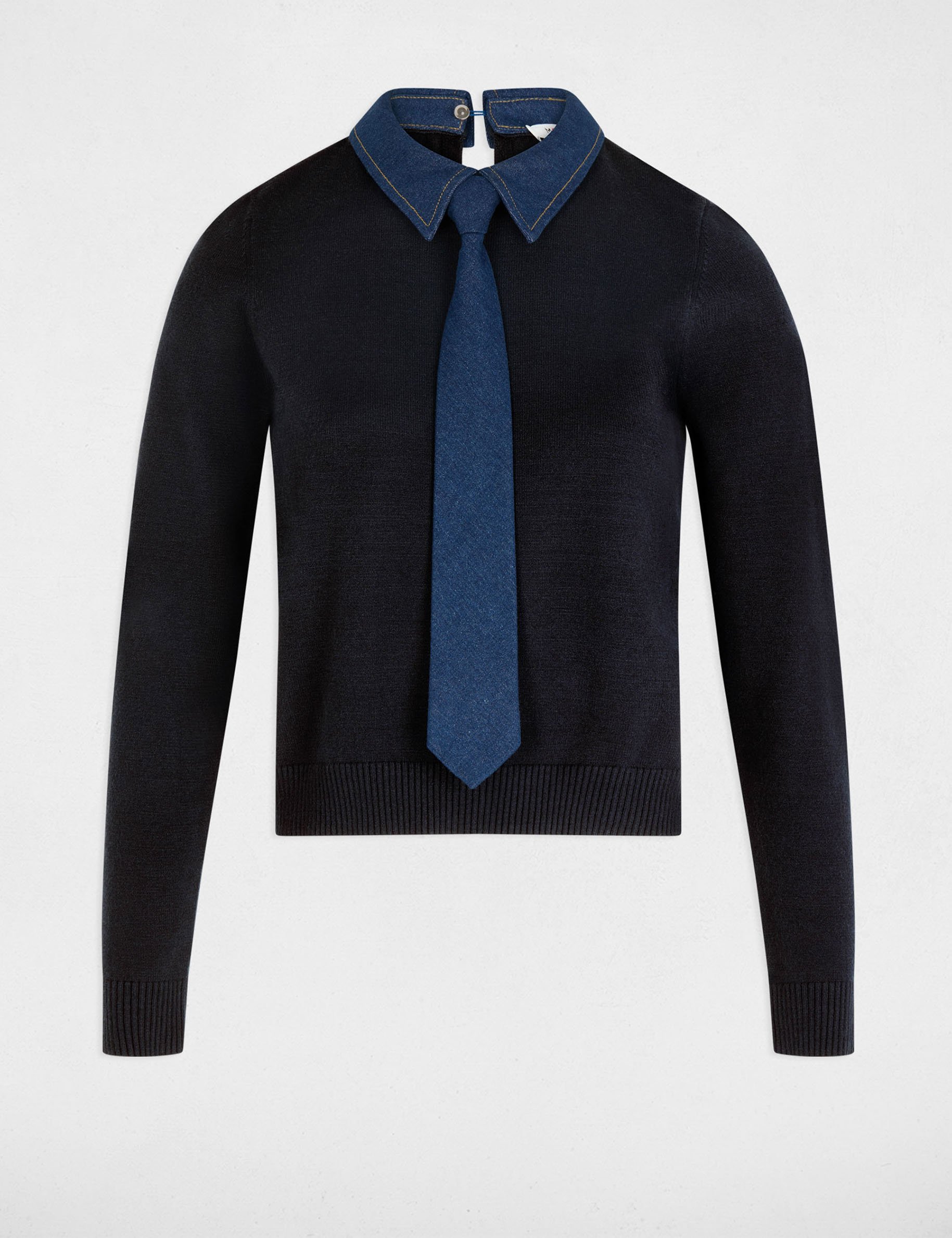 Pull col &agrave; revers bleu marine femme