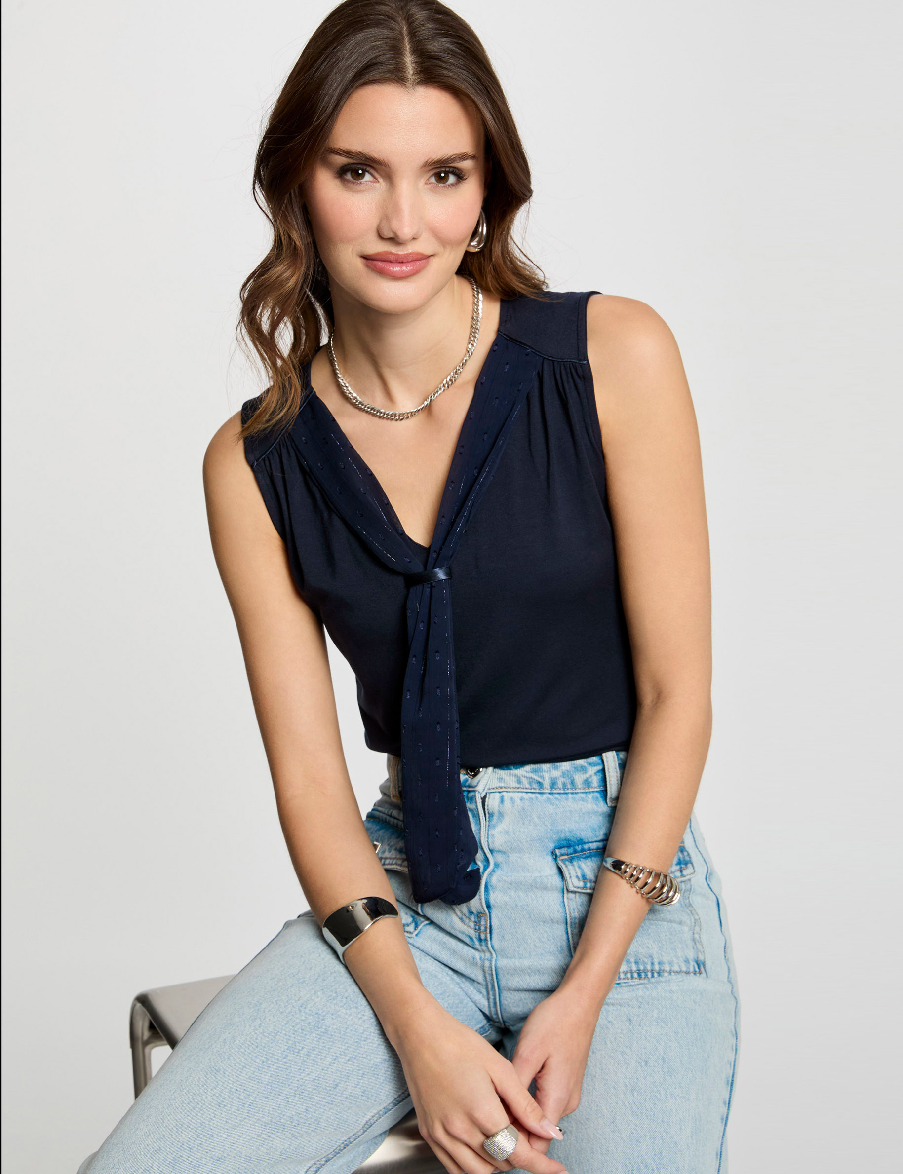 debardeur sans manches bleu marine femme Débardeur sans manches bleu marine femme
