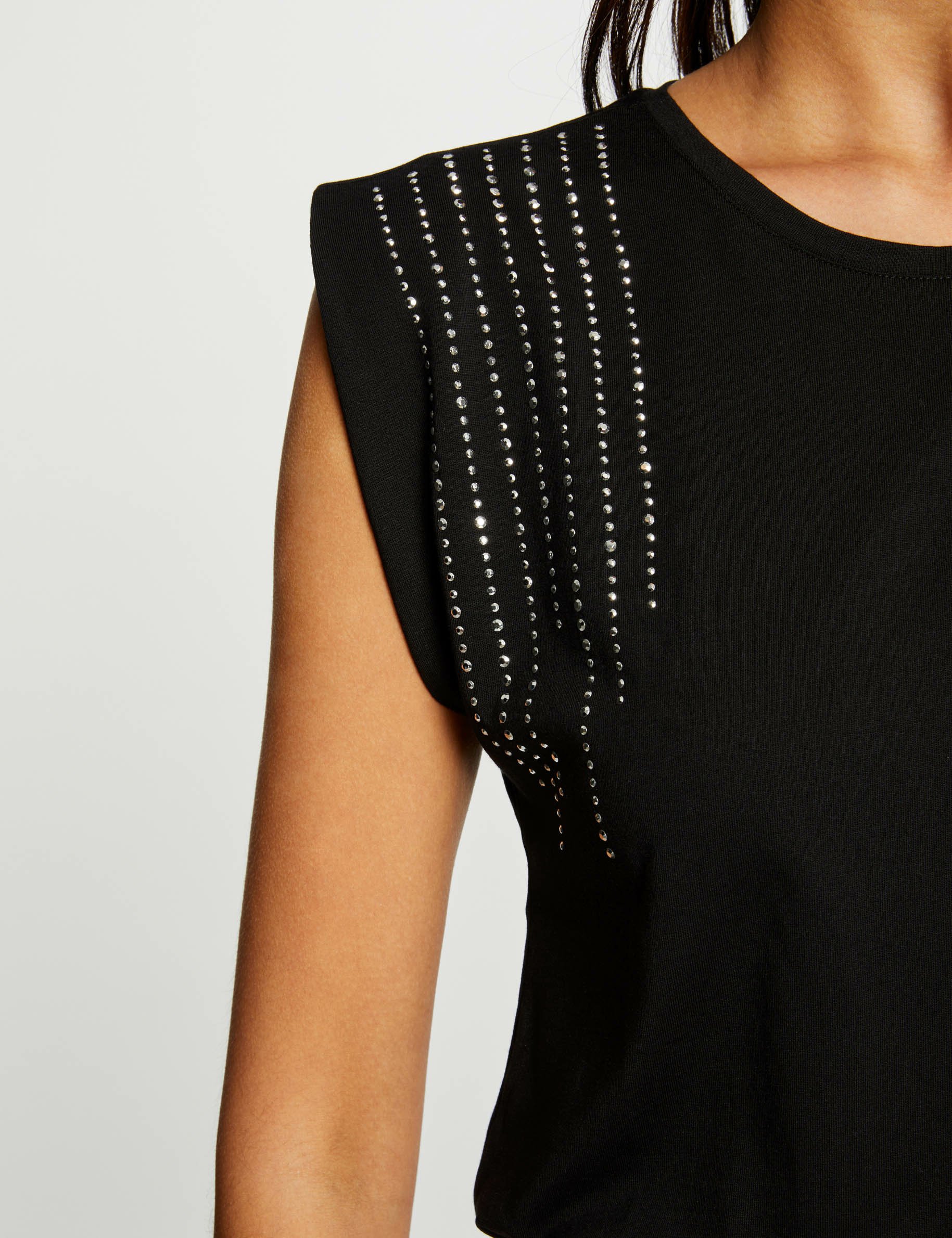 T-shirt manches courtes strass noir femme