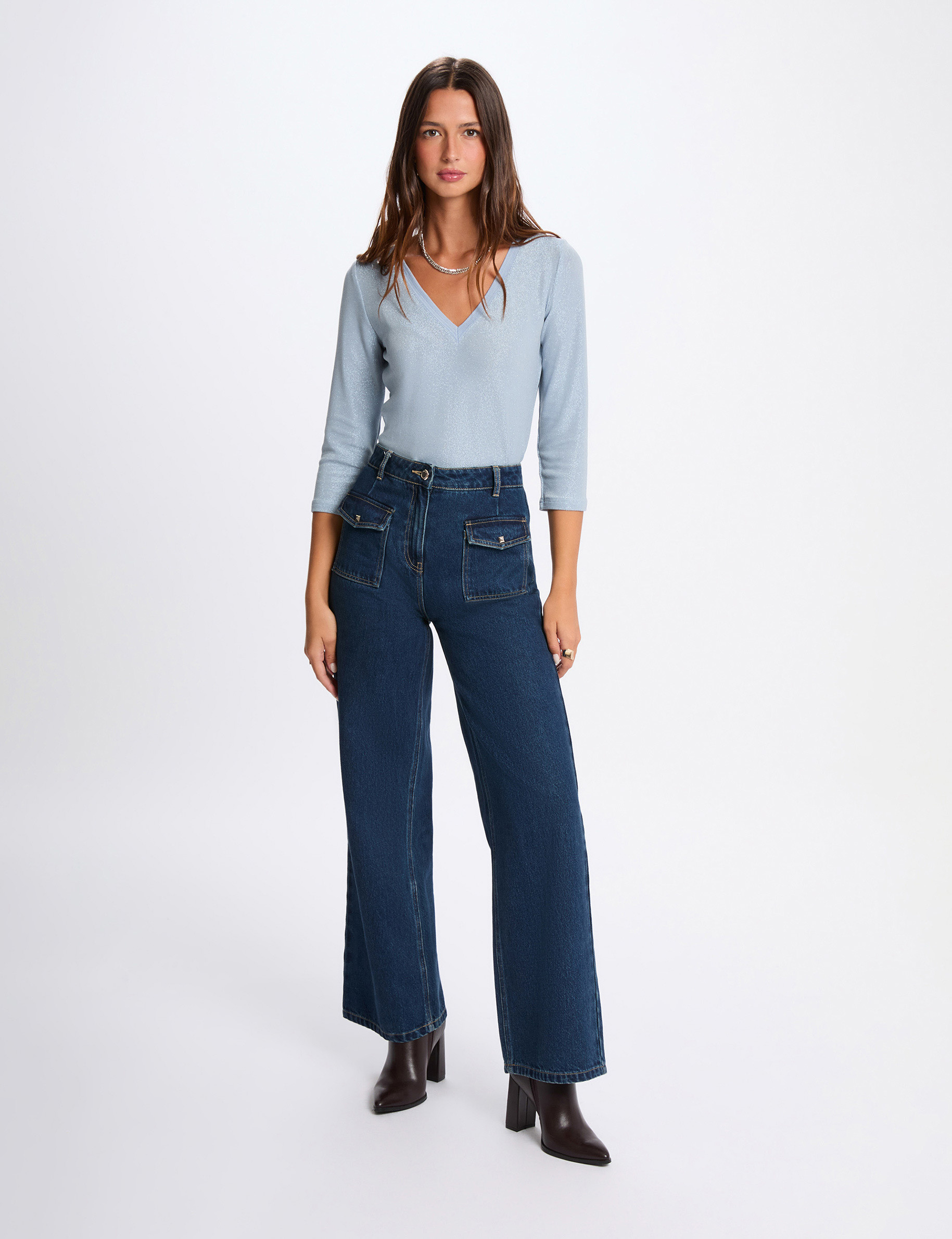 T-shirt manches 3/4 bleu ciel femme