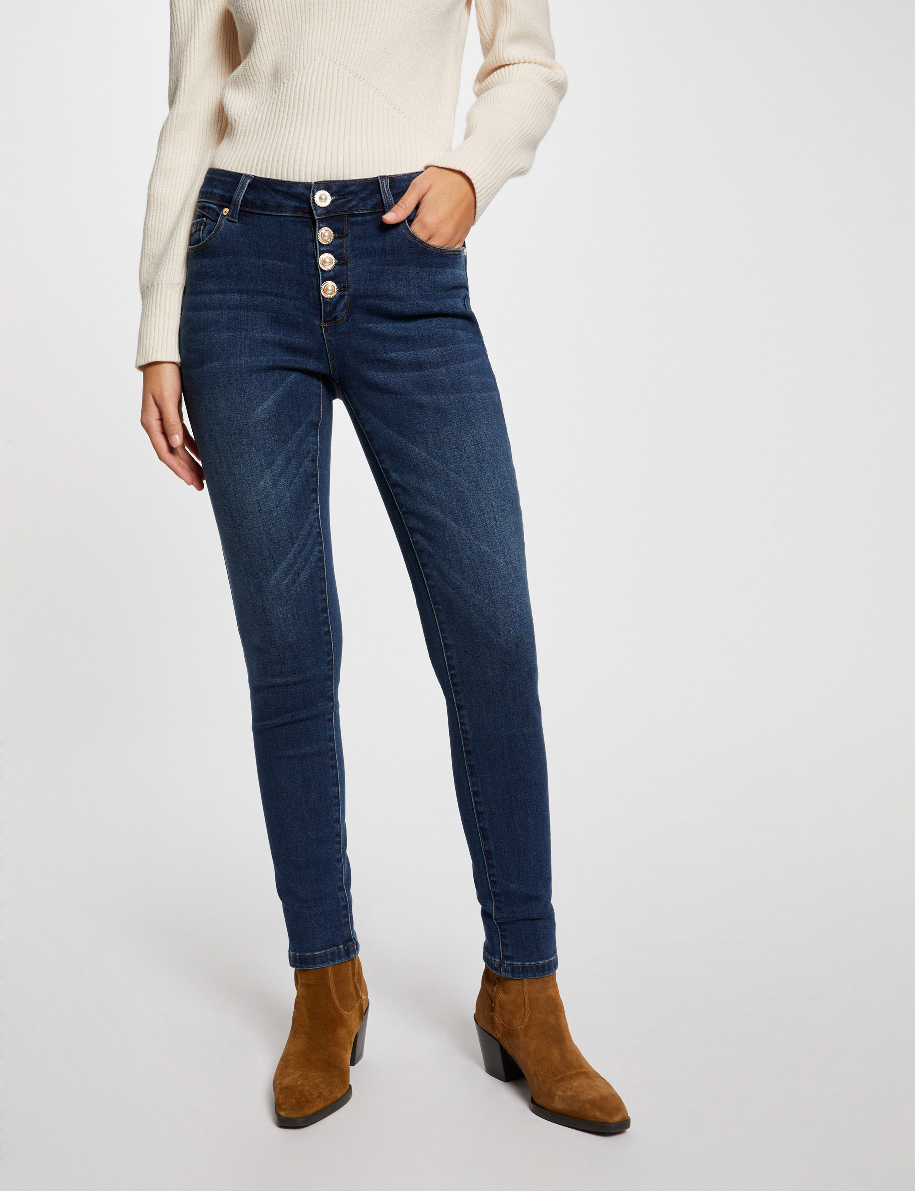 Jeans skinny boutonné jean stone femme