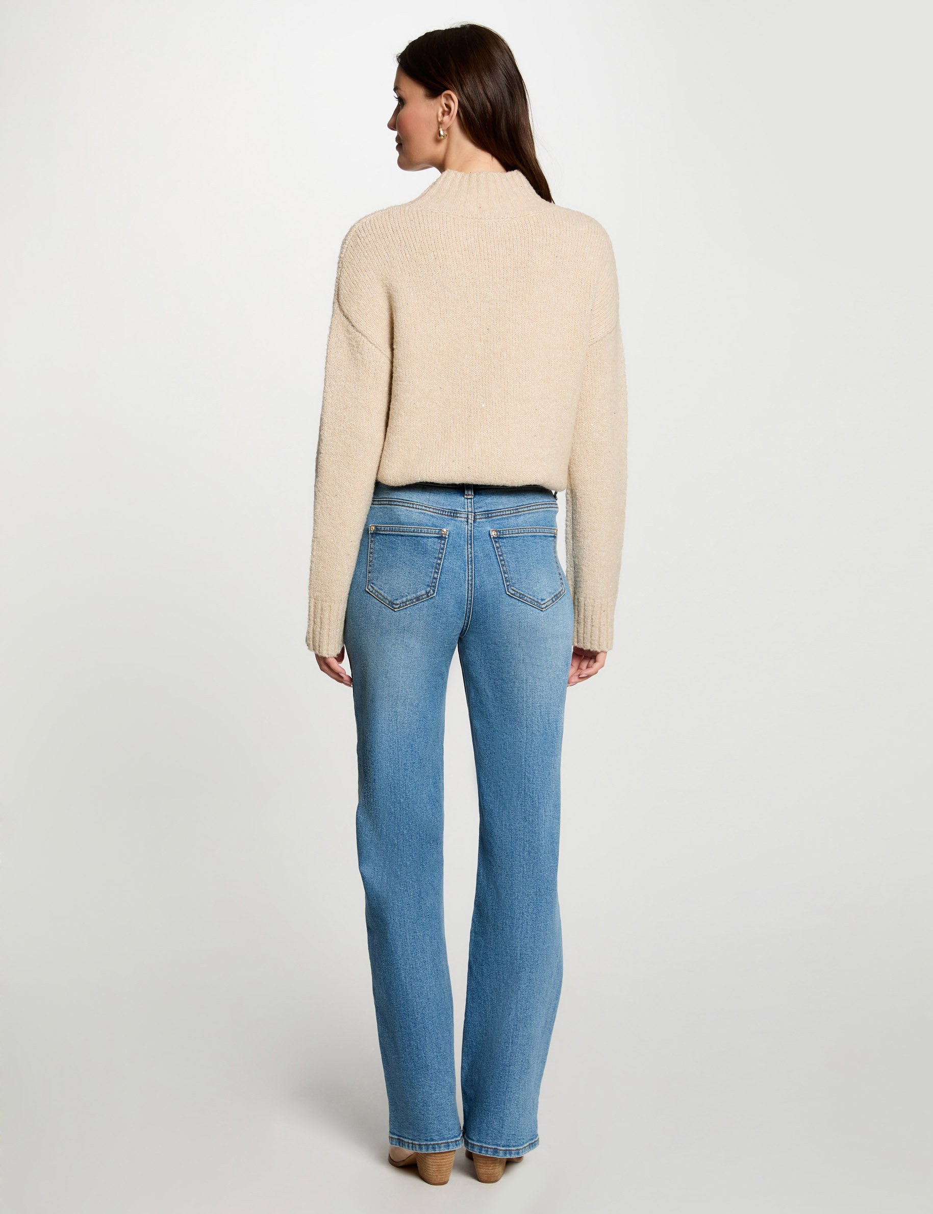 pull col montant et sequins beige femme Pull col montant et sequins beige femme