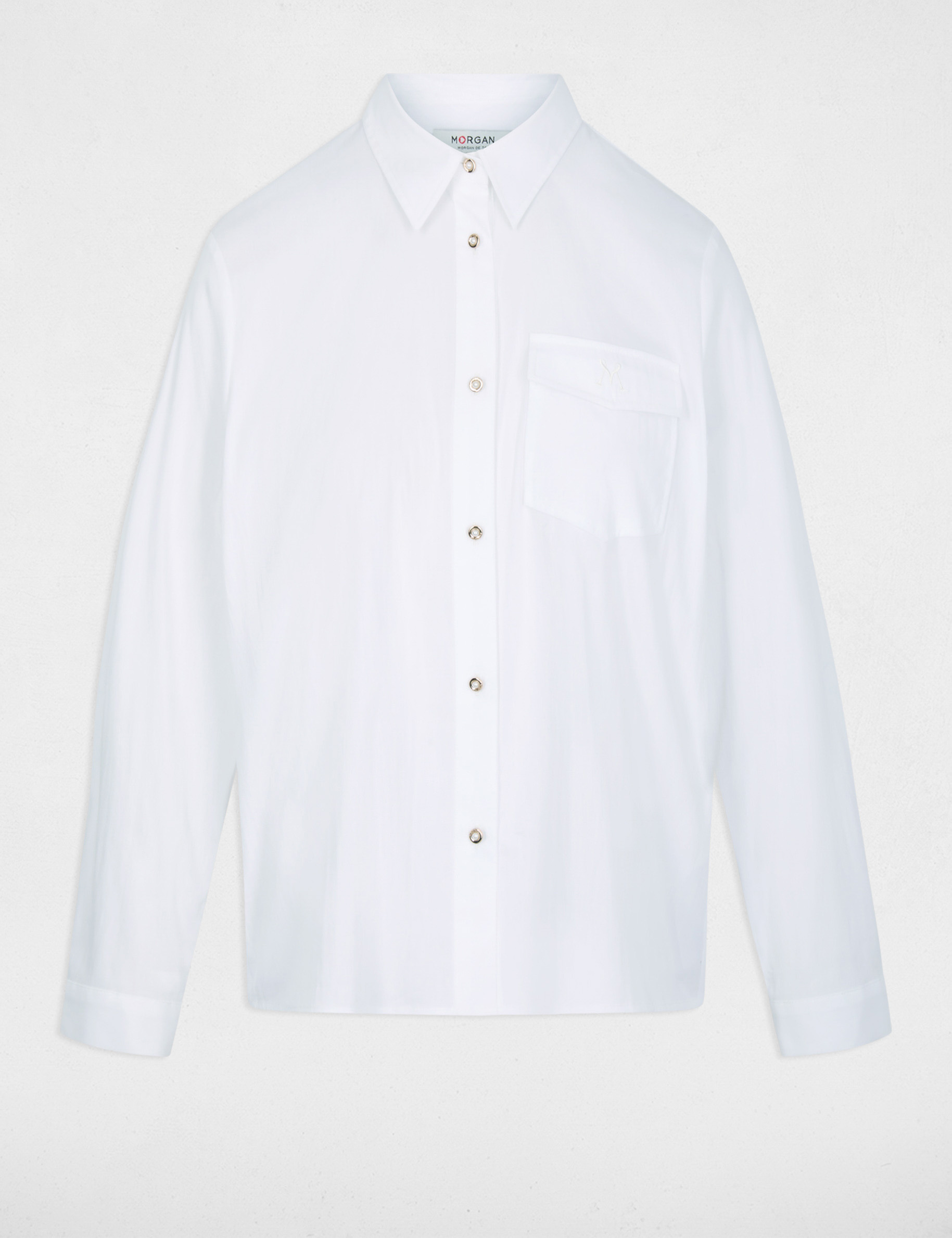 Geborduurde blouse met reverskraag helder wit vrouw