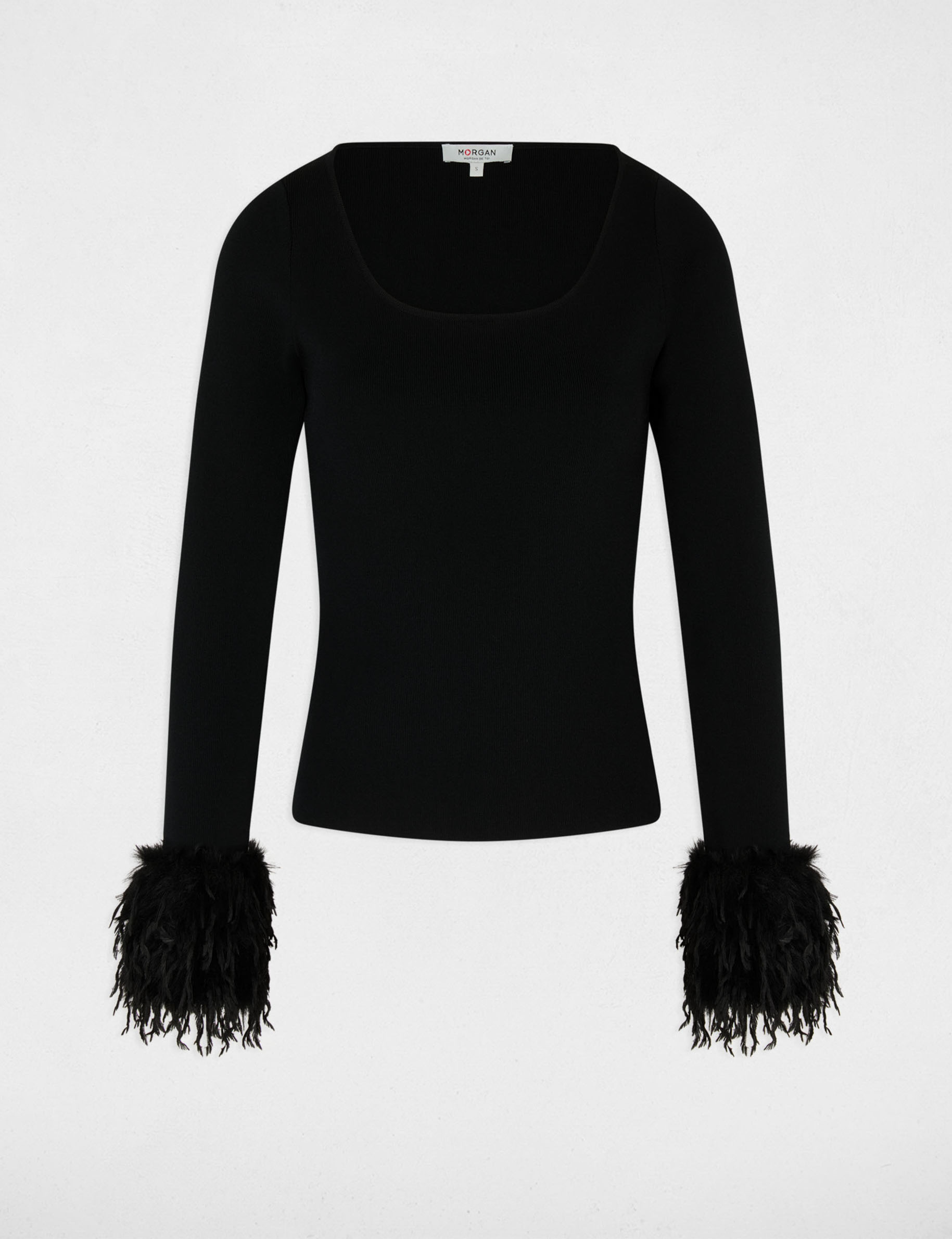 Pull col u manches longues noir femme