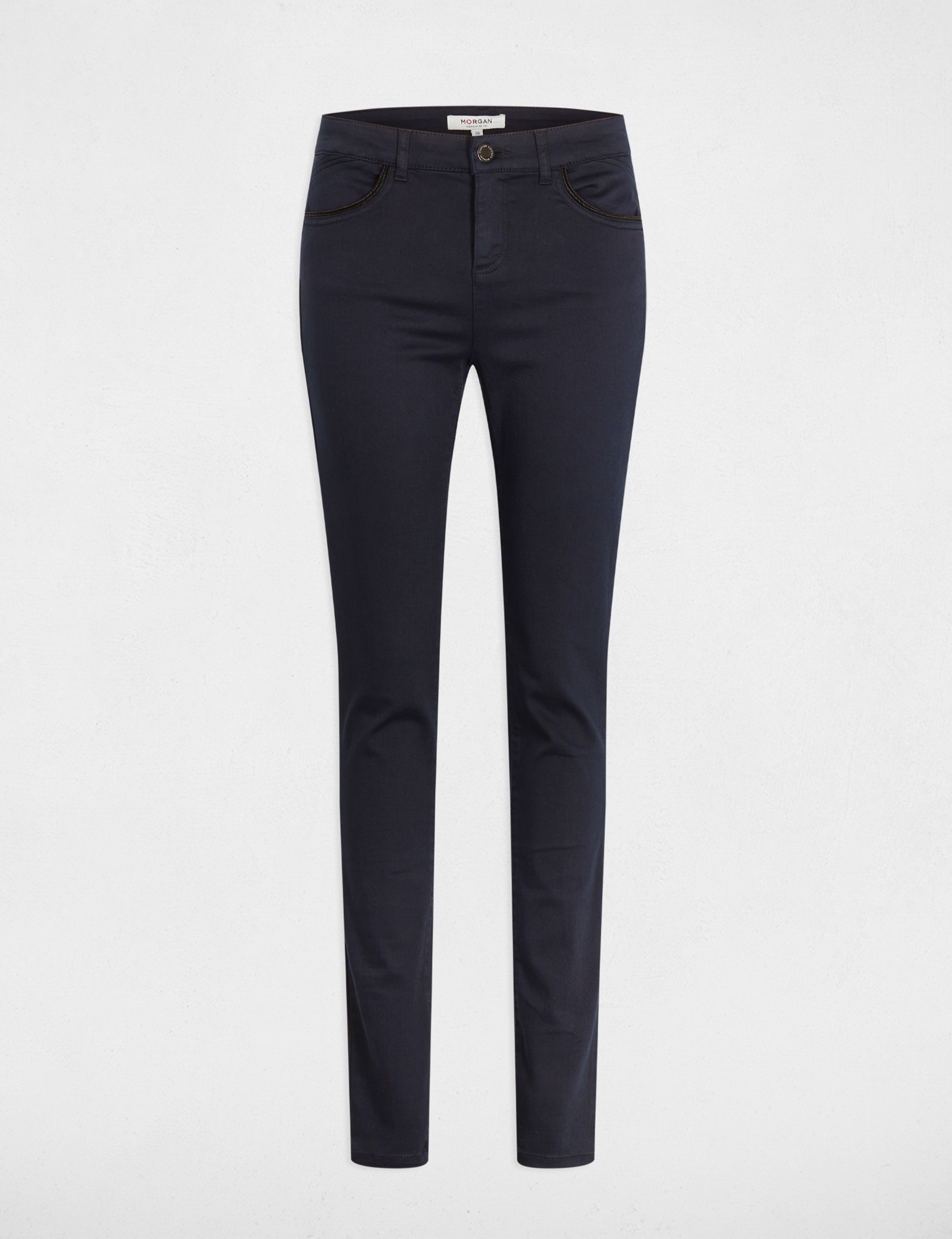 Pantalon slim enduit bleu marine femme