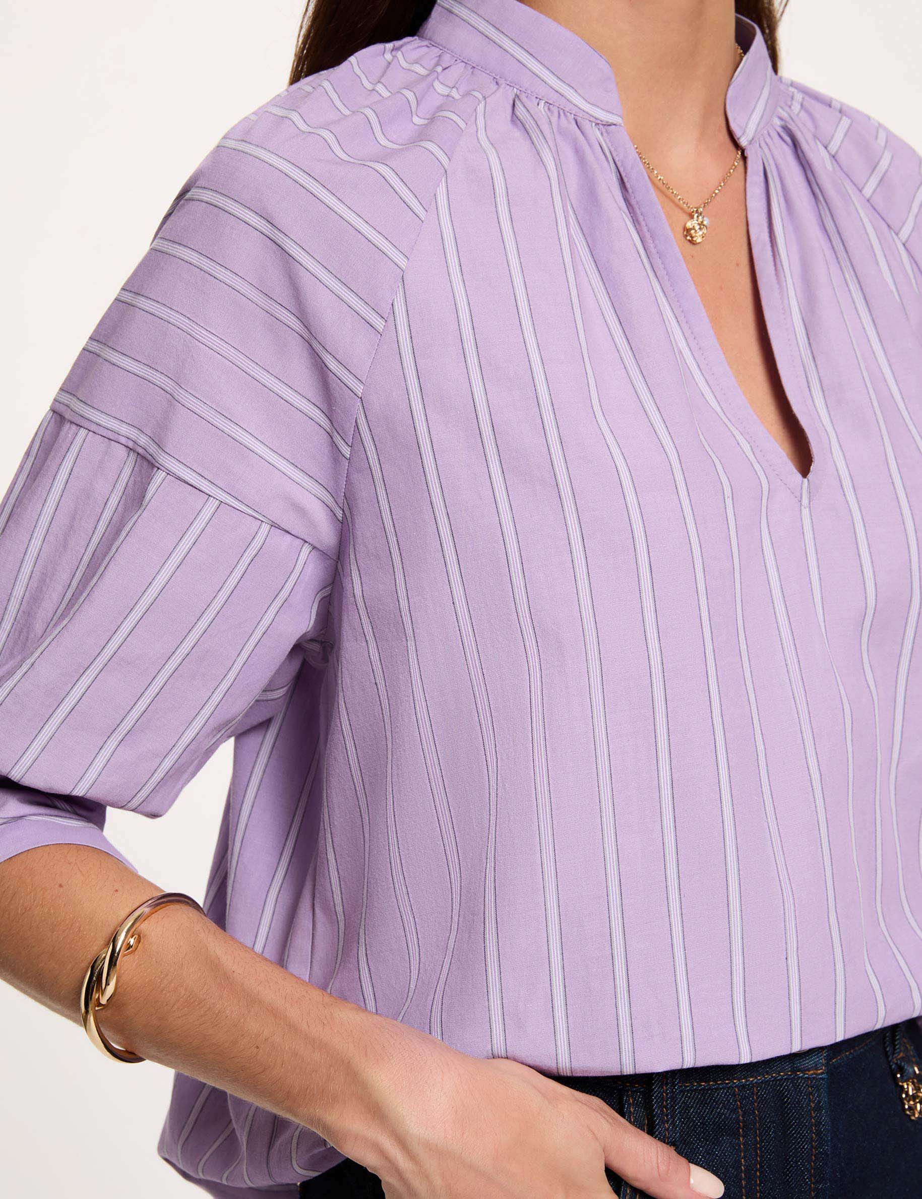 Blouse ray&eacute;e col v multicolore femme
