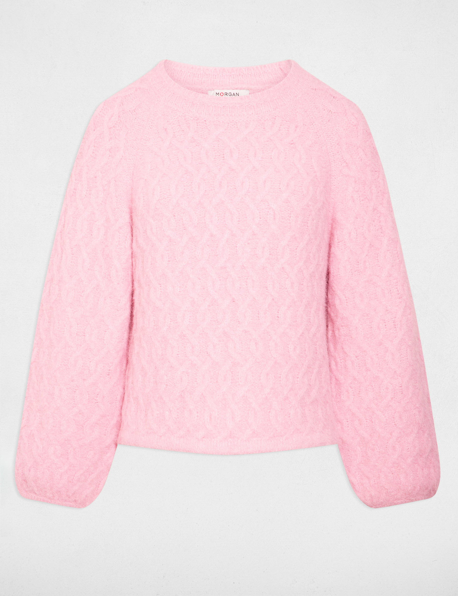 Pull &eacute;pais col rond rose femme