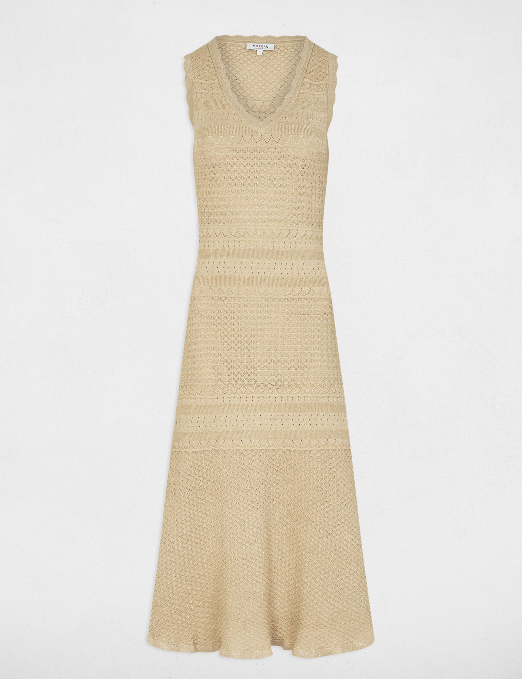 Gebreide jurk met V-hals goudgeel vrouw