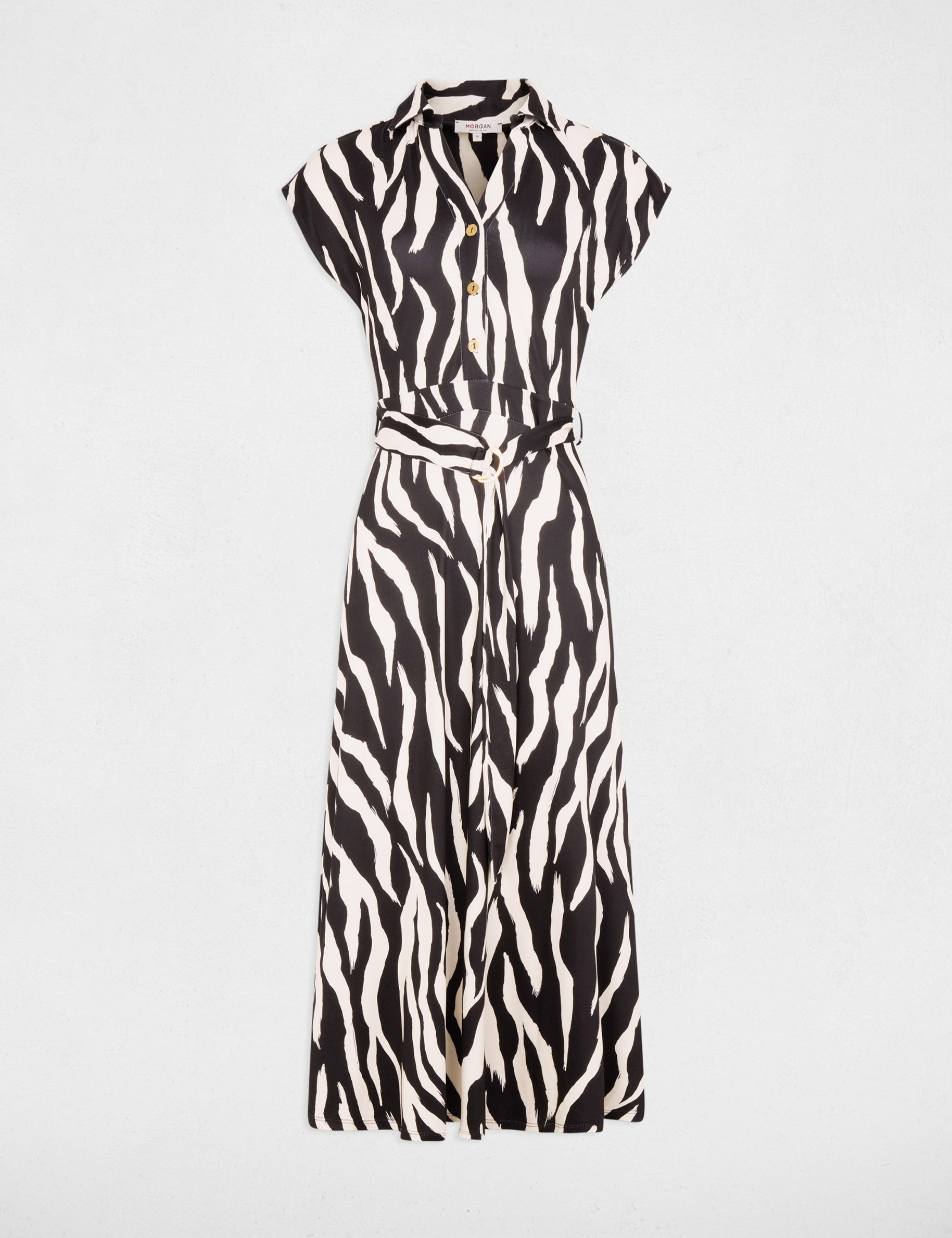 Robe longue col &agrave; revers multicolore femme