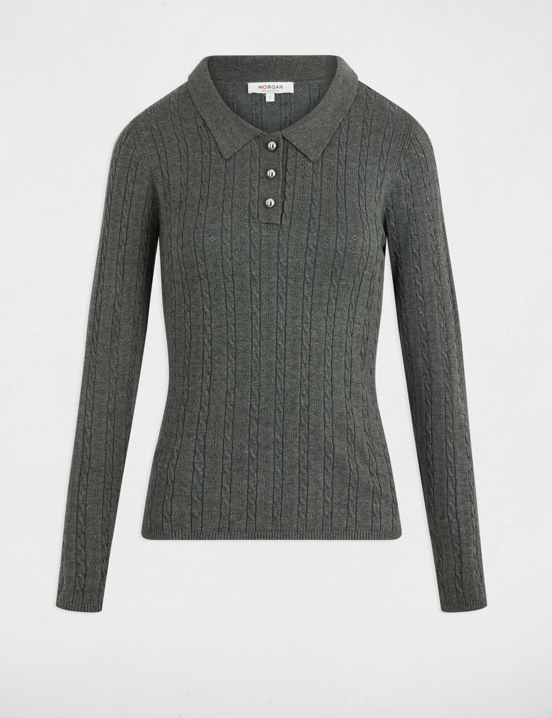 Pull ajusté col polo gris foncé femme