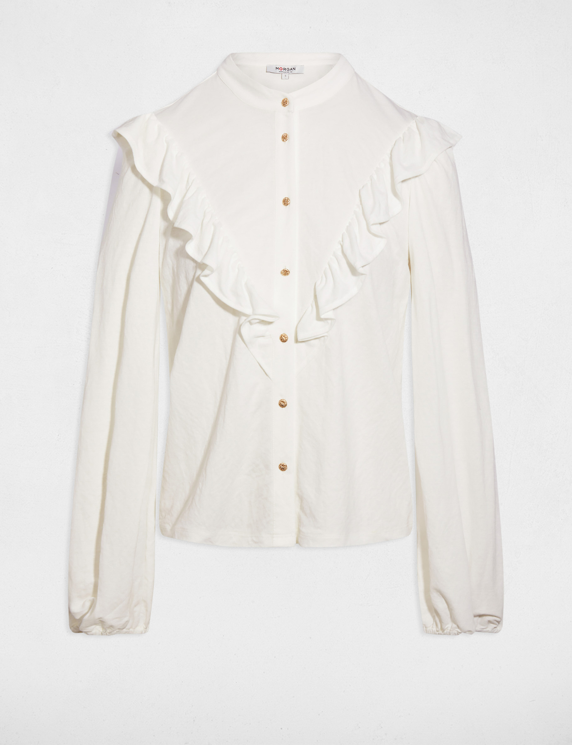 Geplooid shirt met knopen helder wit vrouw