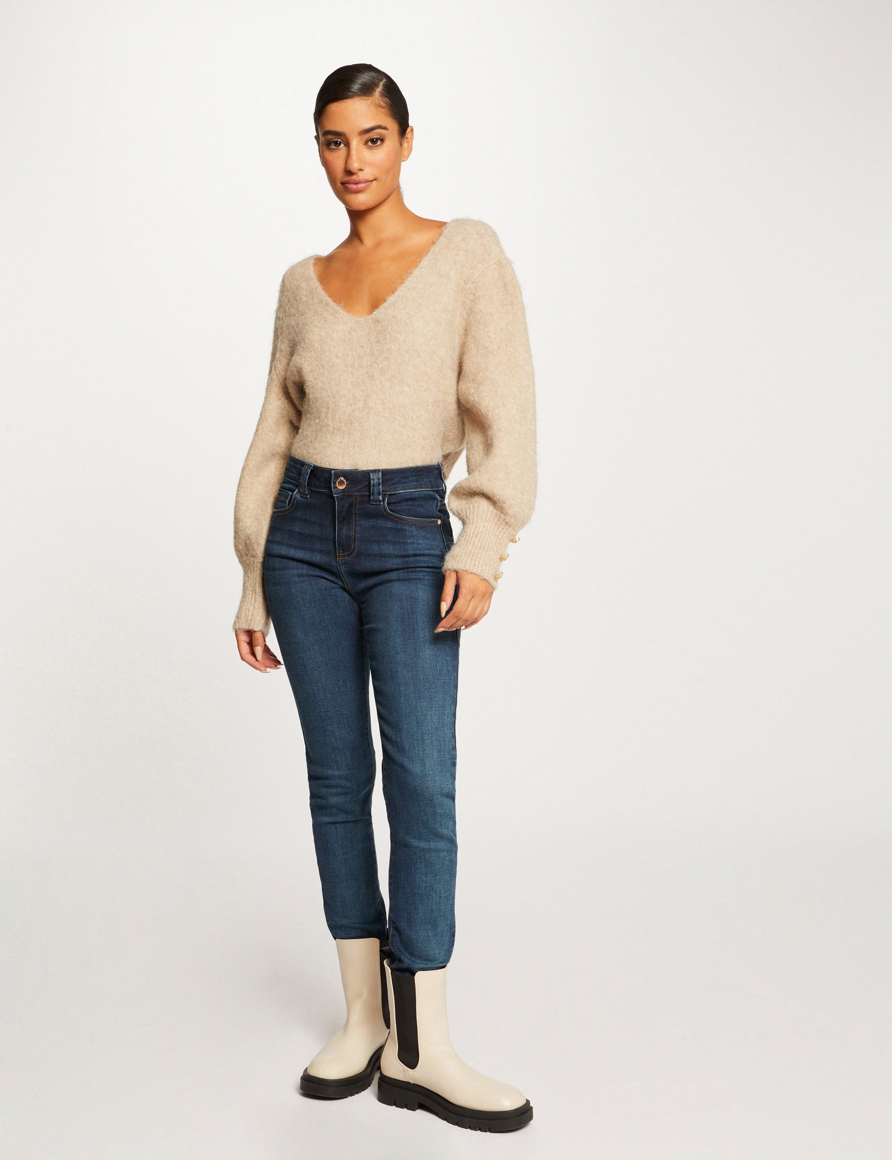 Jeans slim taille haute denim stone femme