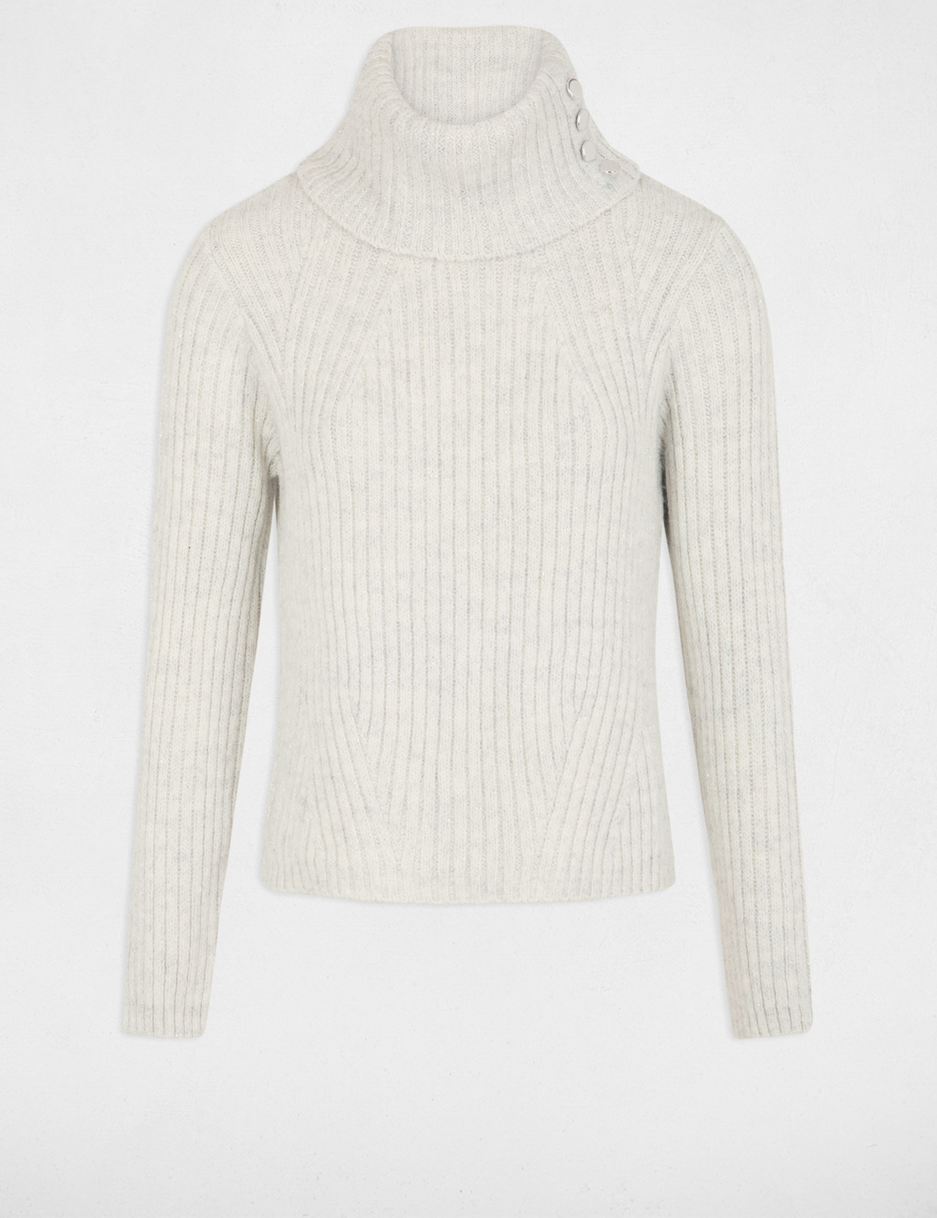 Pull col roul&eacute; &agrave; boutons gris clair femme