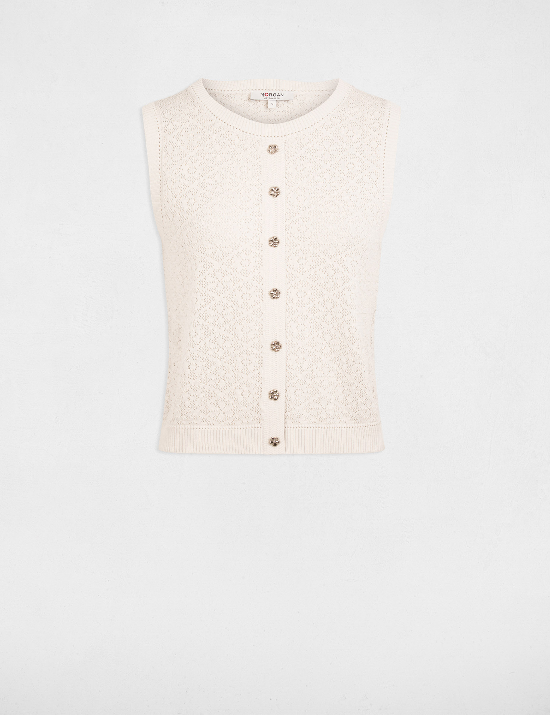 Mouwloos vest met ronde hals ivoor vrouw