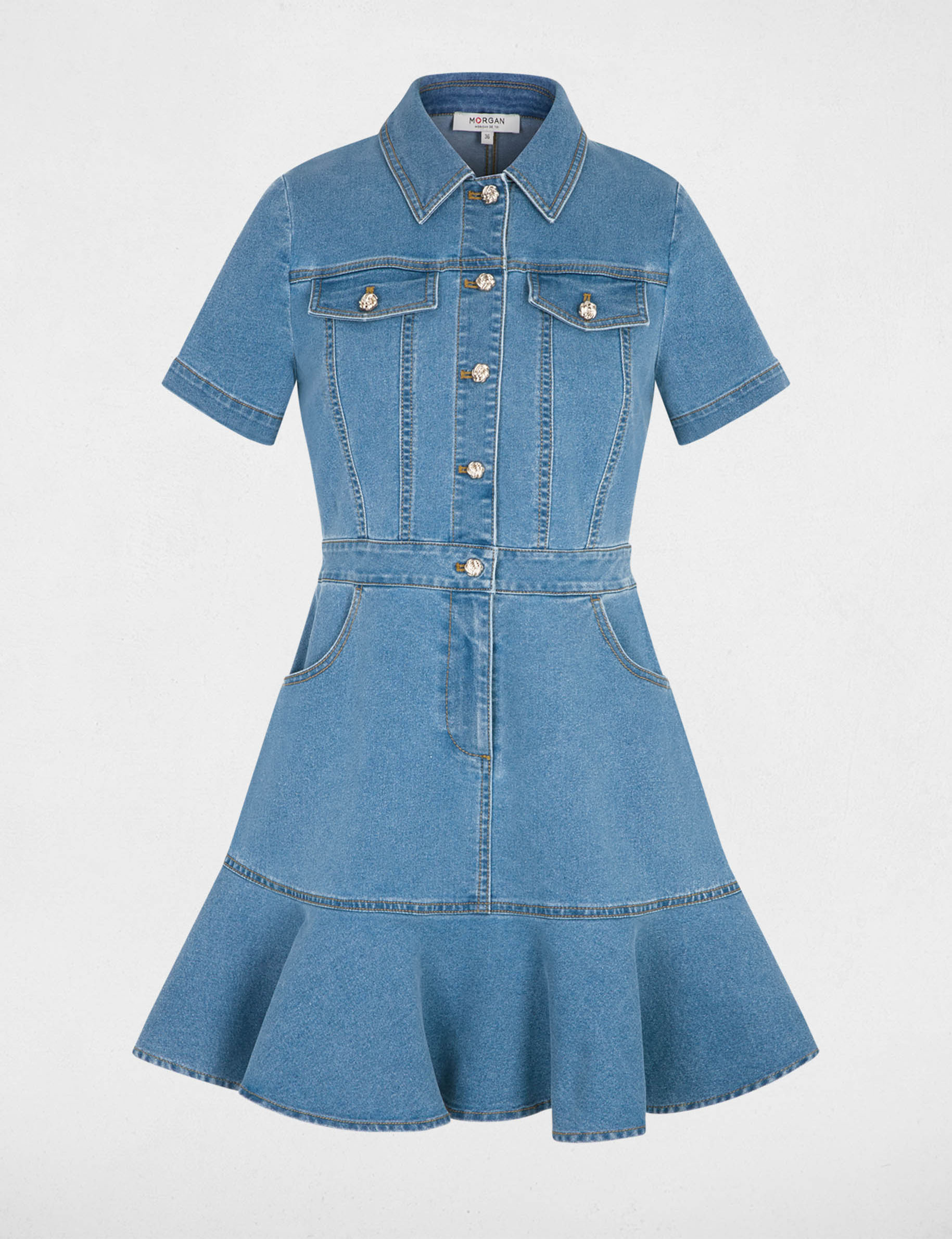 Robe courte ajust&eacute;e denim stone femme