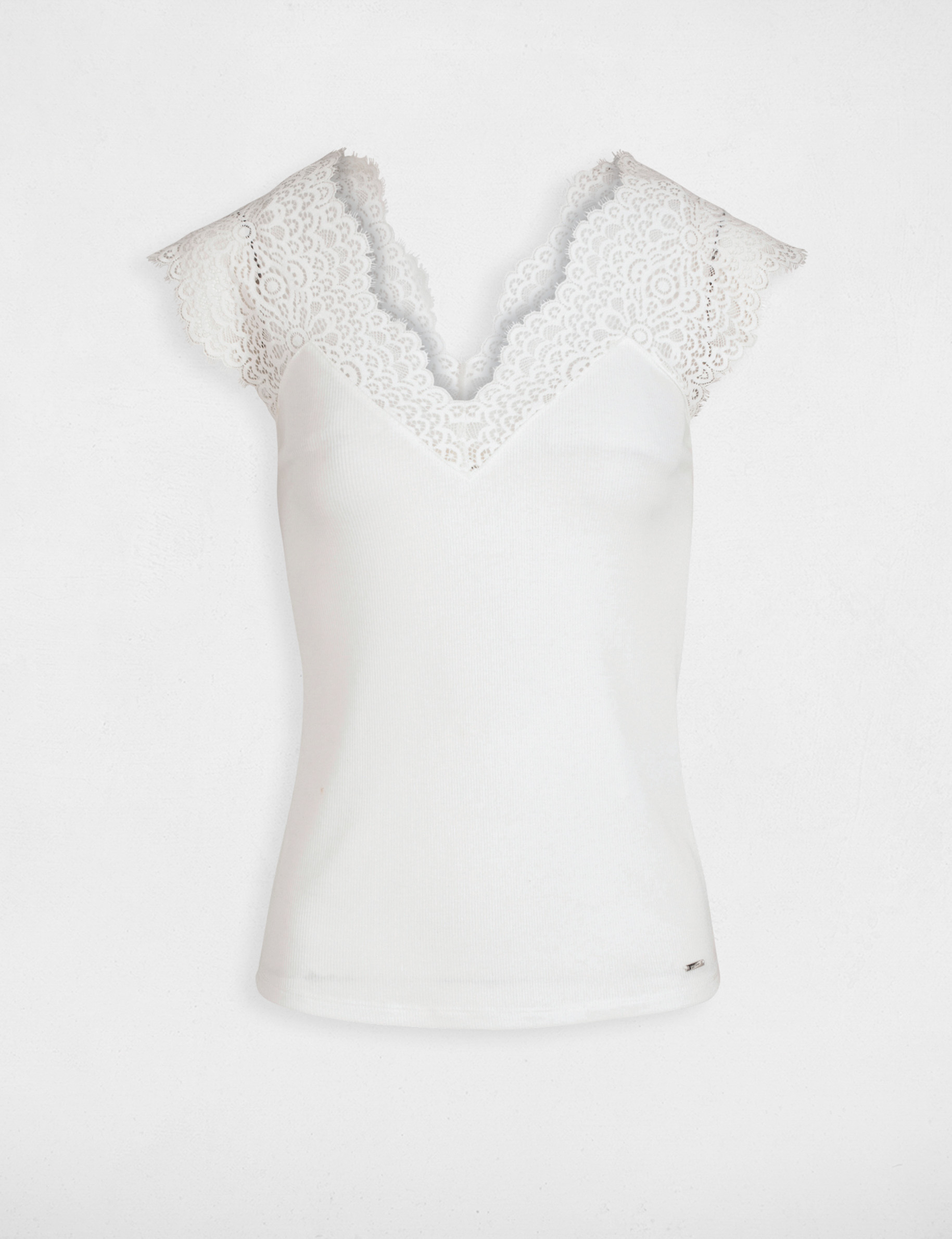 Tanktop met brede kanten bandjes ecru vrouw